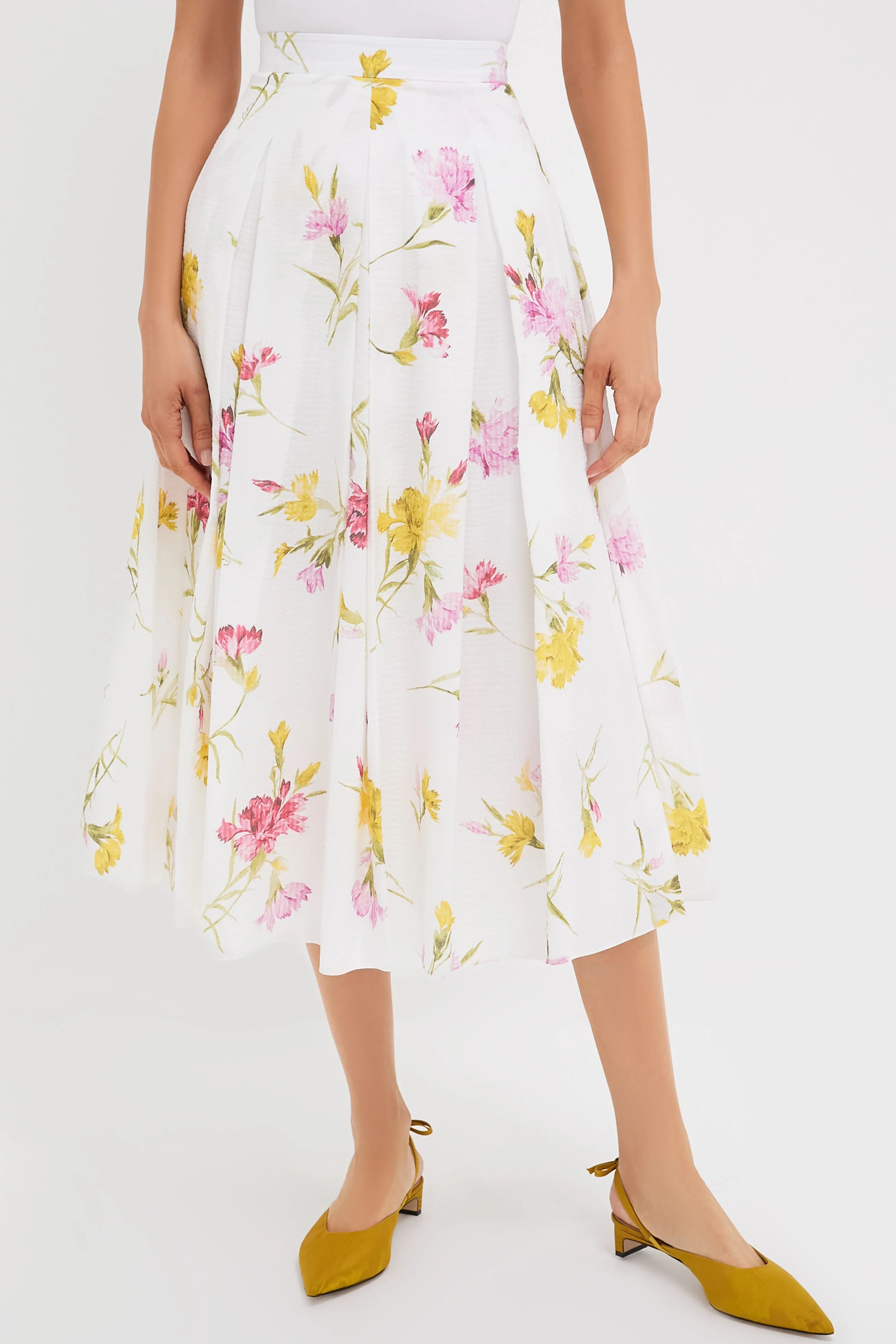 Dancing Carnation Multi Pleated Midi Skirt