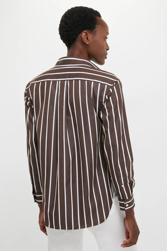 Dark Brown and White Stripe Long Sleeve Button Down - Image 4