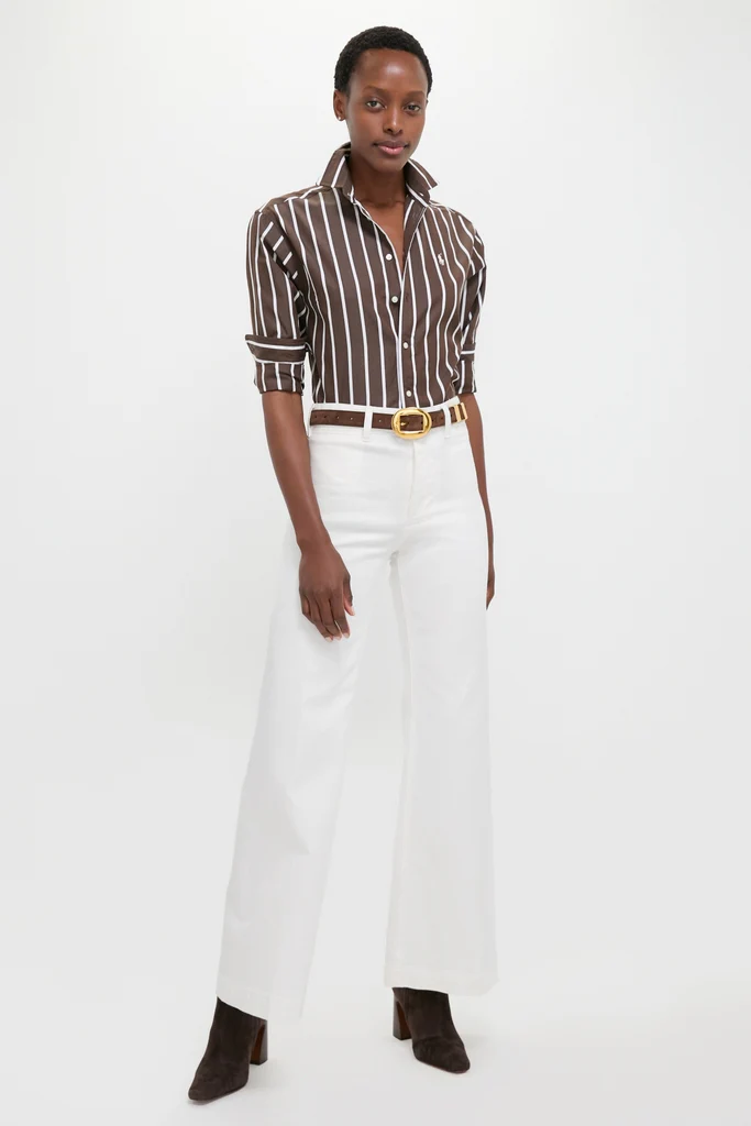 Dark Brown and White Stripe Long Sleeve Button Down - Image 6