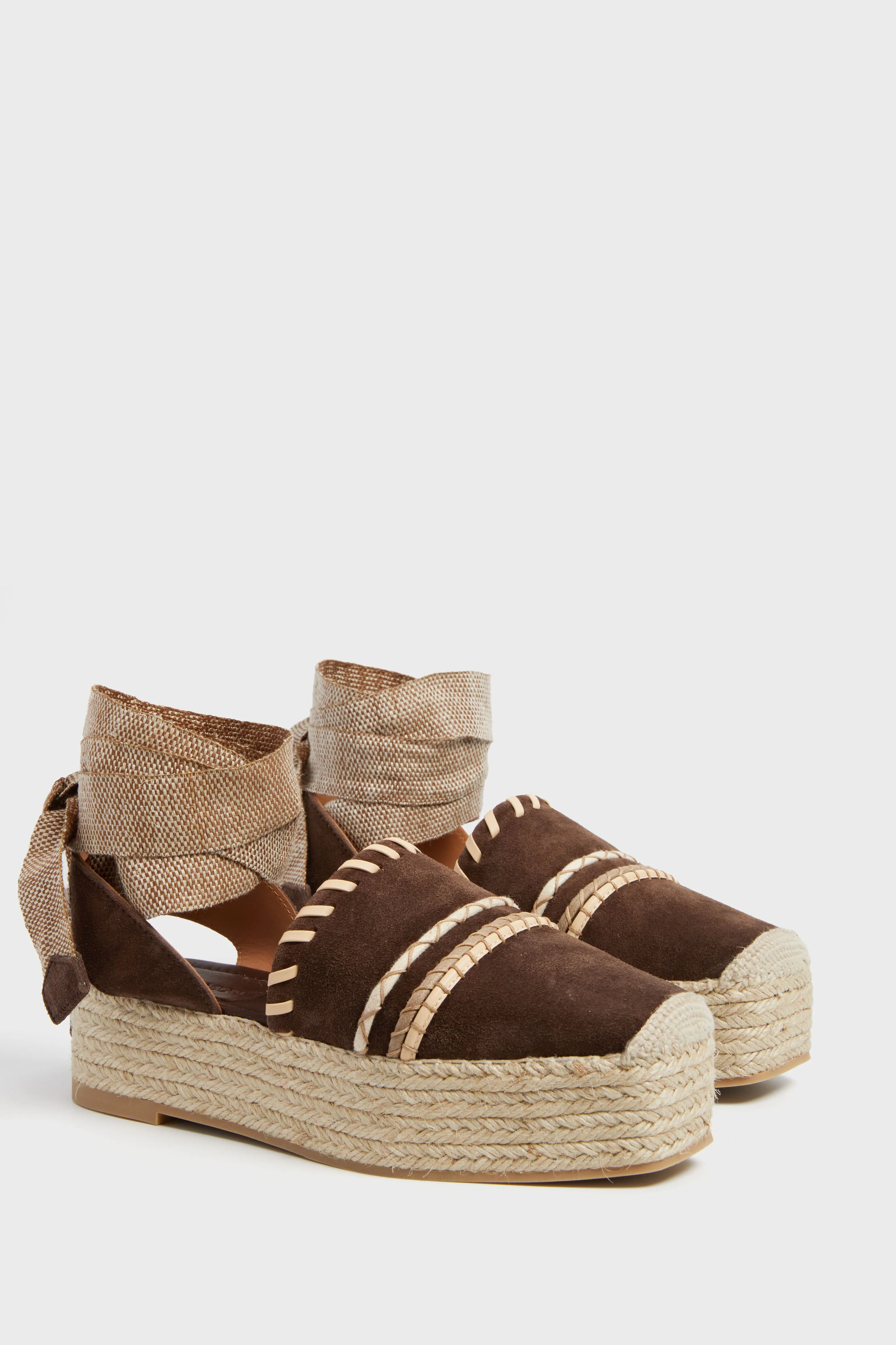 Dark Brown Stitch Detail Espadrilles - Image 4