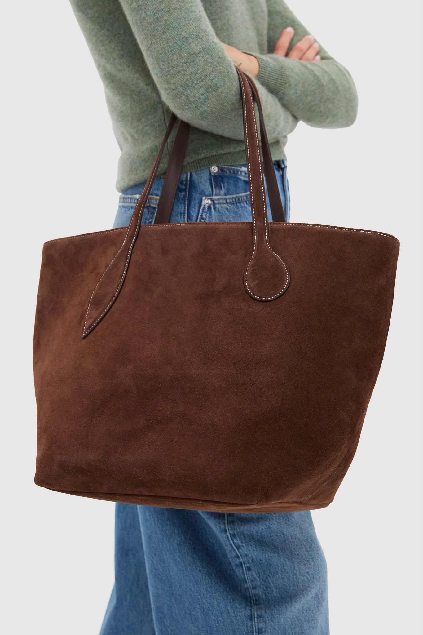 Dark Brown Suede Large Sprout Tote - Image 2