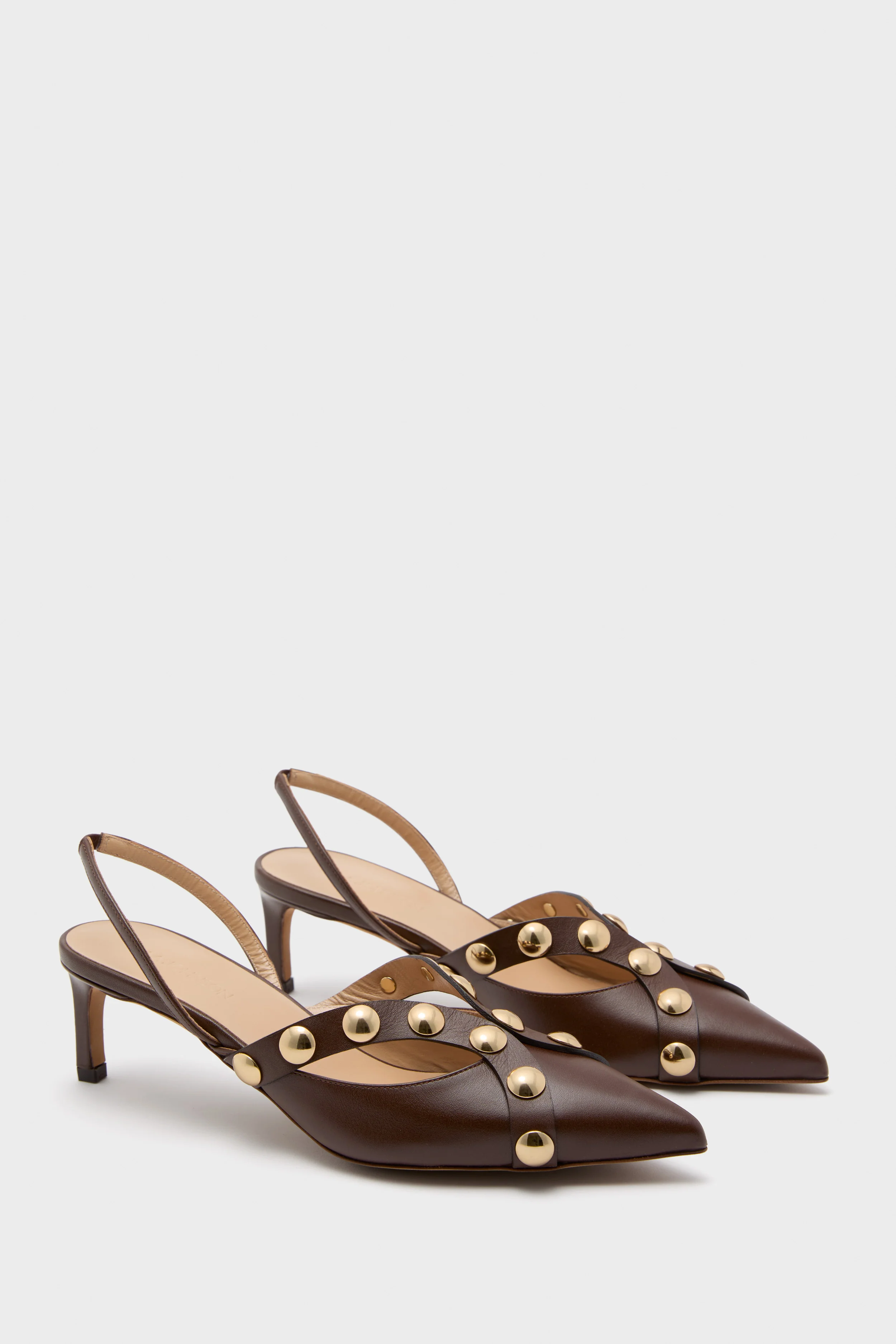 Dark Brown Vendome Studded Kitten Heels - Image 2