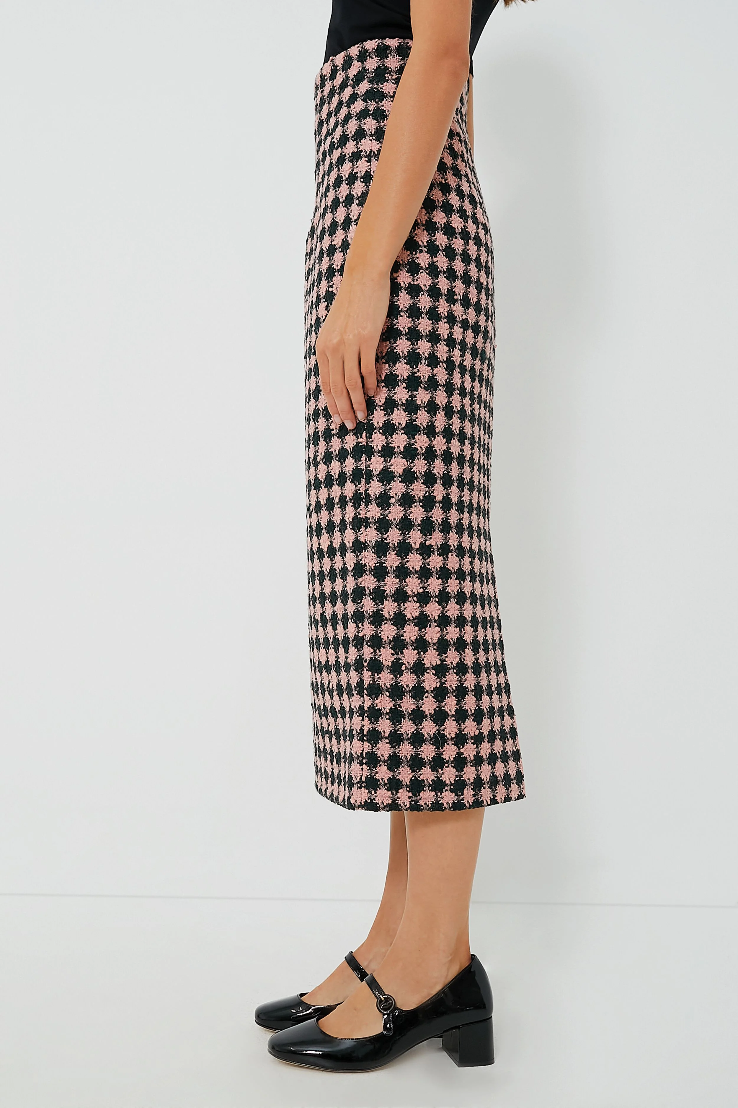 Dark Green and Pink Lorinda Heritage Wool Skirt - Image 3