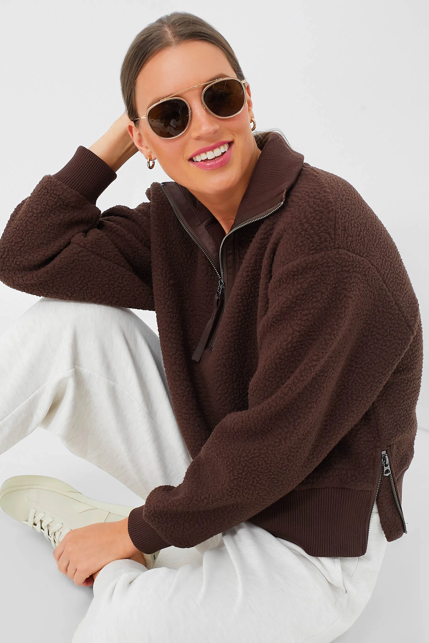 Dark Truffle Roselle Half Zip Fleece - Image 5
