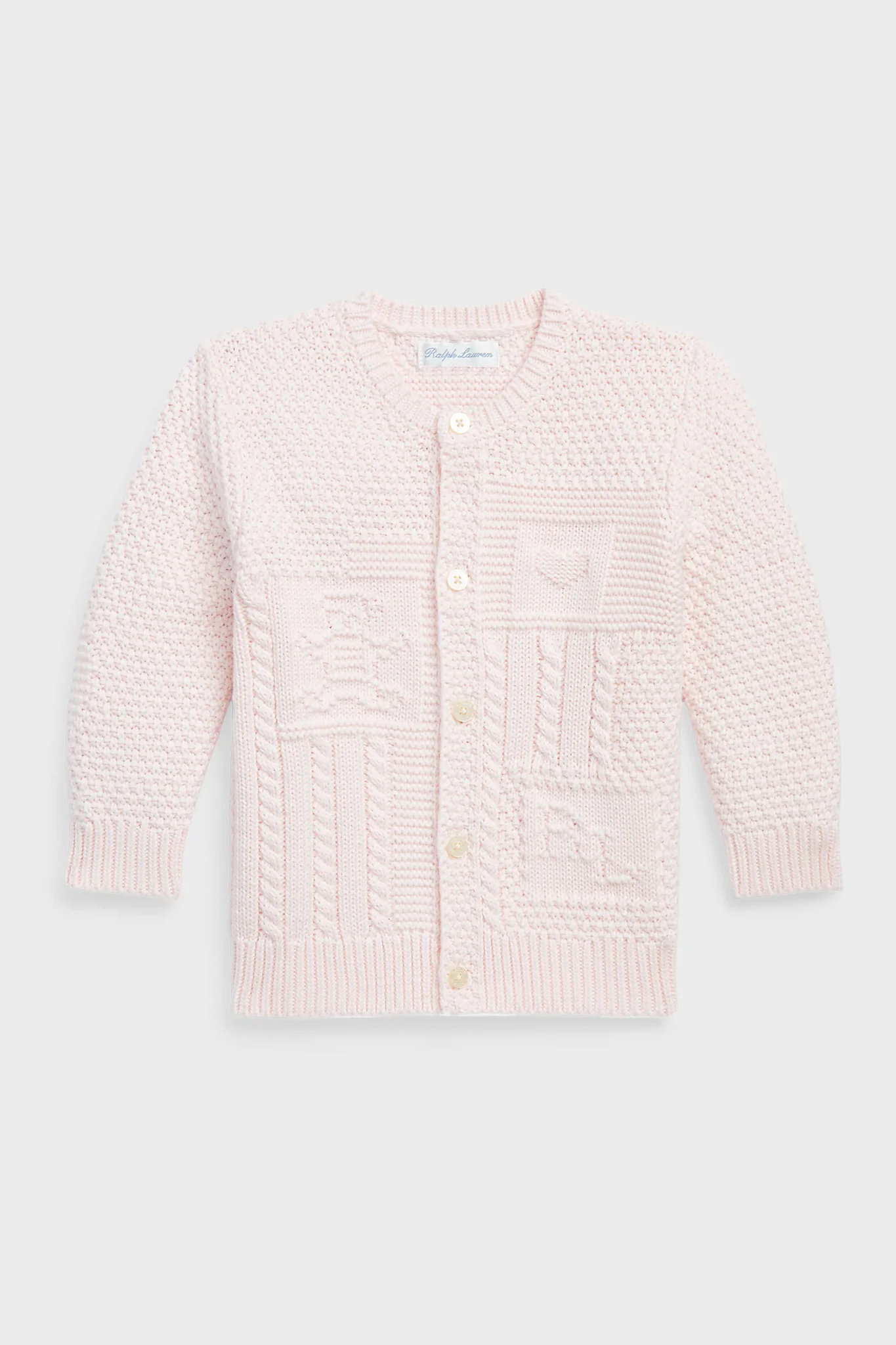 Delicate Pink Long-Sleeve Organic Cotton Novelty Bear Cardigan
