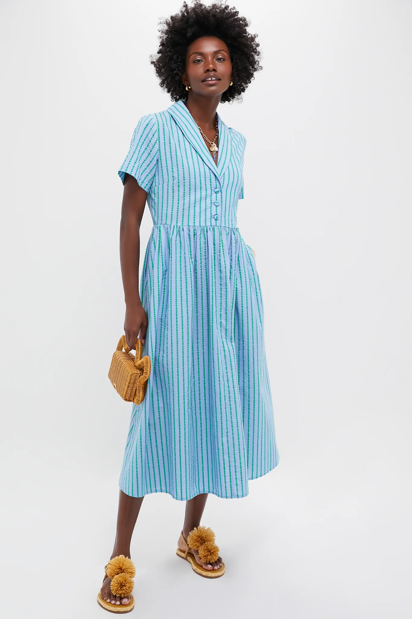 Delphinium Seersucker Shawl Collar Adelaide Dress - Image 2