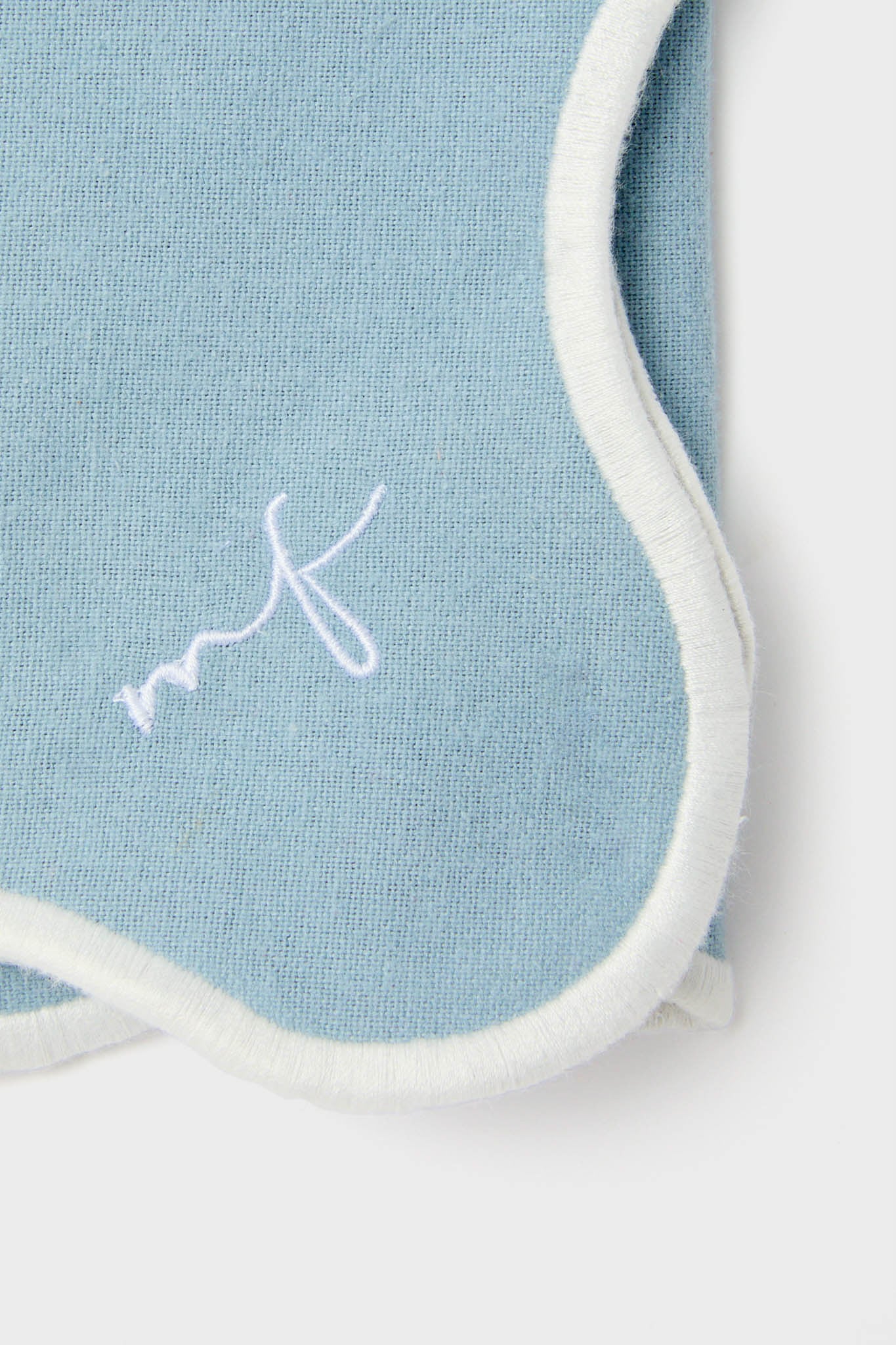 Dusty Blue and White Embroidered Scalloped Napkins Set of 4 - Image 5