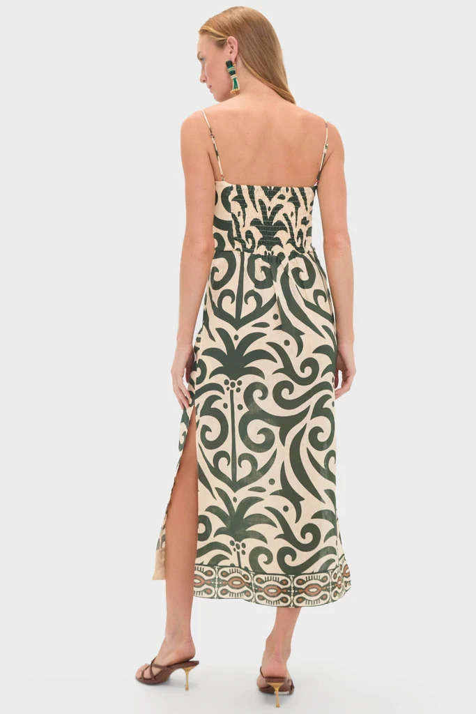 Ecru and Green Water Adventure Midi Dress - Image 4