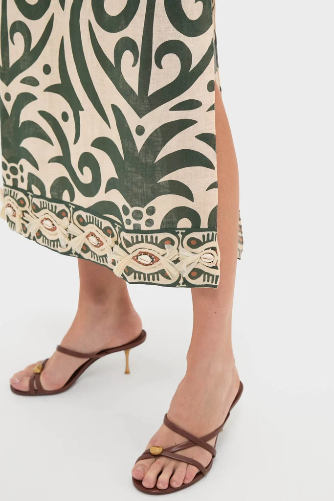 Ecru and Green Water Adventure Midi Dress - Image 6