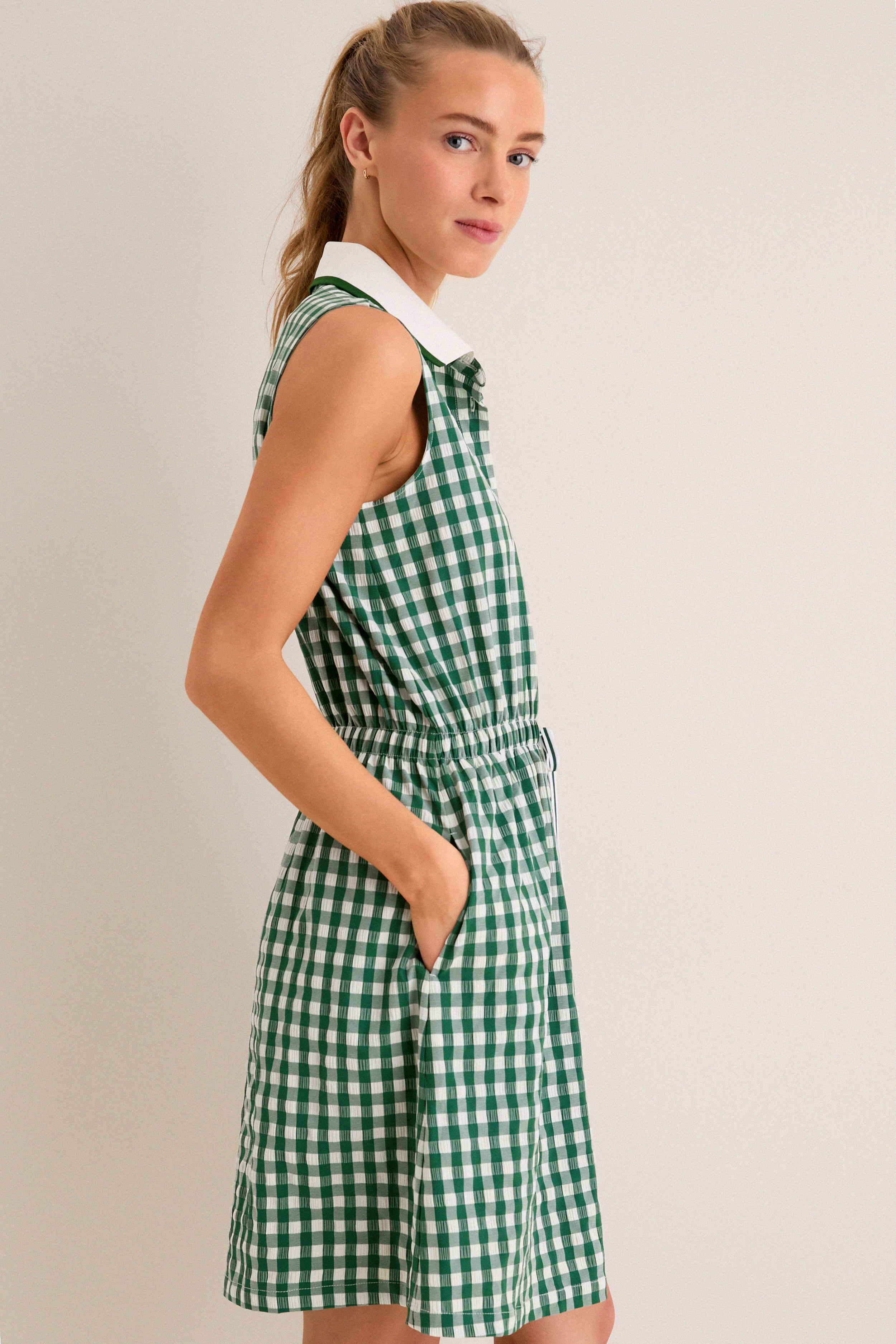 Eden Green Gingham Sleeveless Performance Seersucker Alcott Golf Dress - Image 4