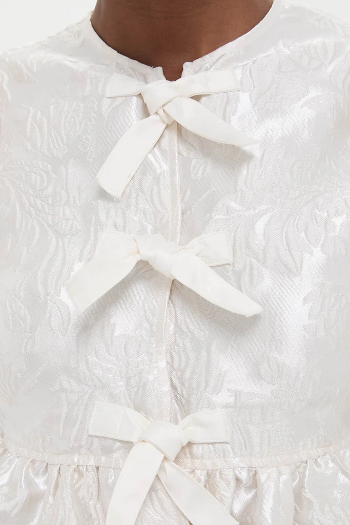 Egret Satin Cloque Peplum Blouse - Image 5