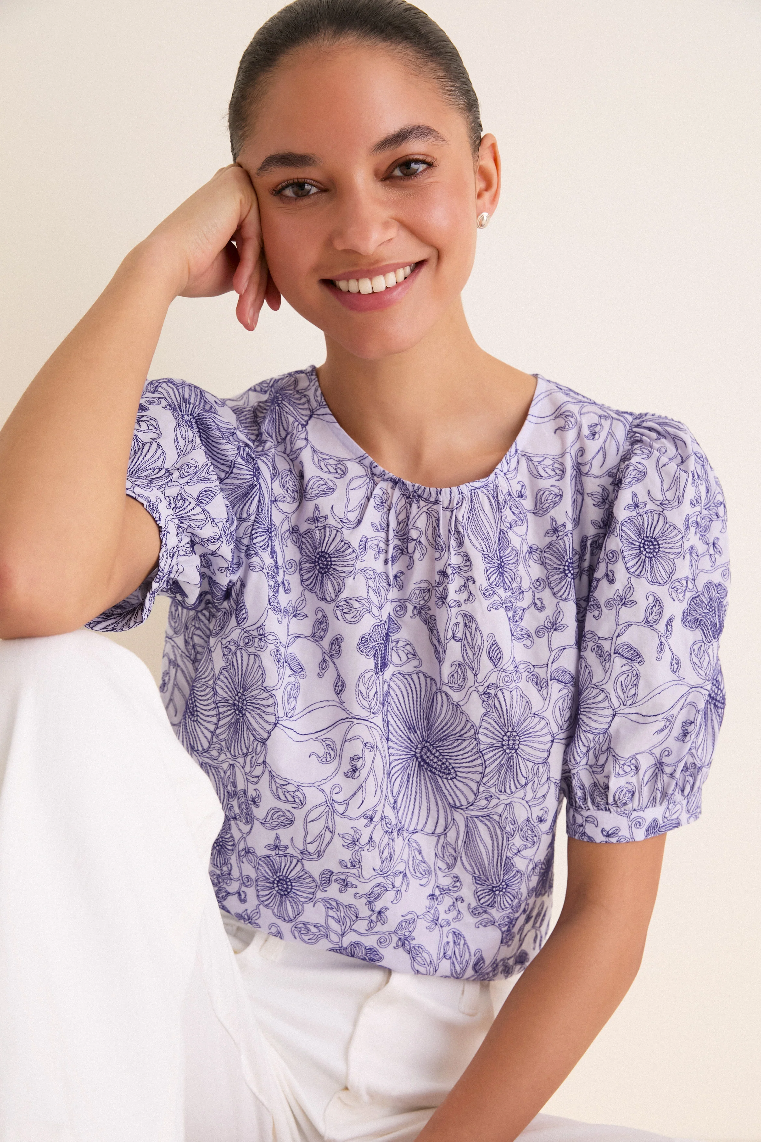 Embroidered Periwinkle Benson Blouse - Image 3