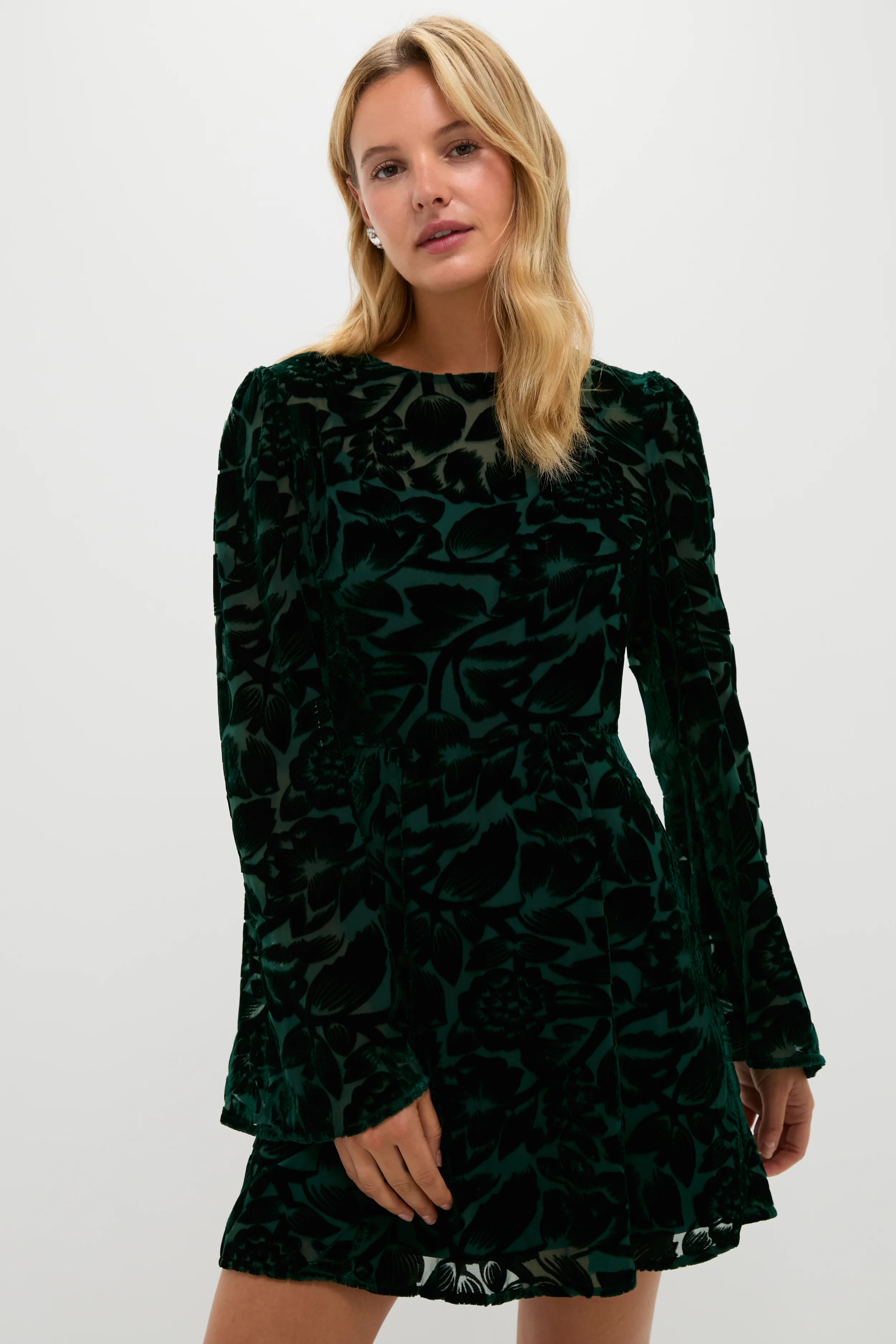 Emerald Green Burnout Velvet Oaklynn Mini Dress - Image 3