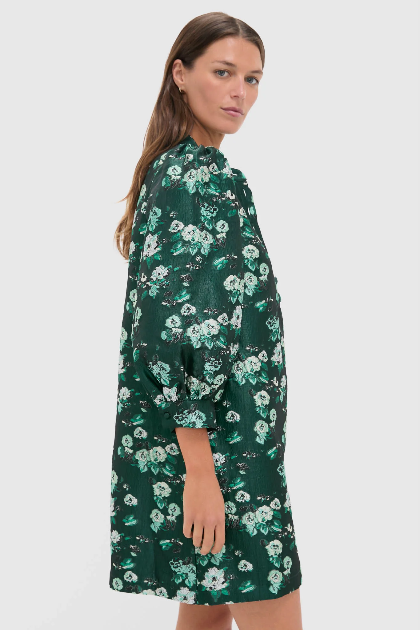 Emerald Magnolia Floral Jacquard Samantha Dress - Image 3