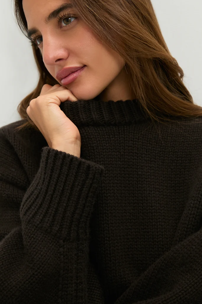 Espresso Genevieve Cashmere Wool Blend Crewneck Sweater - Image 5