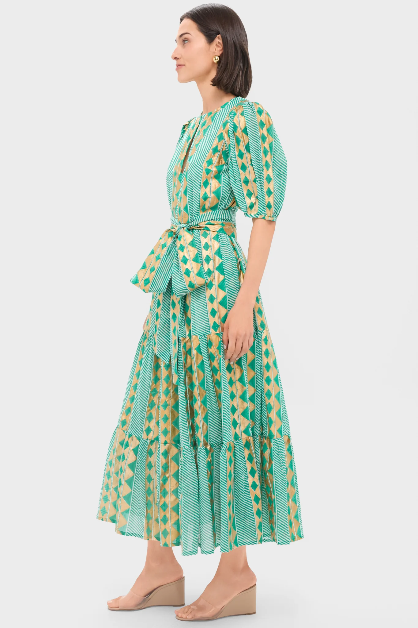 Exclusive Ascot Teal Puff Sleeve Maxi Dress - Image 3