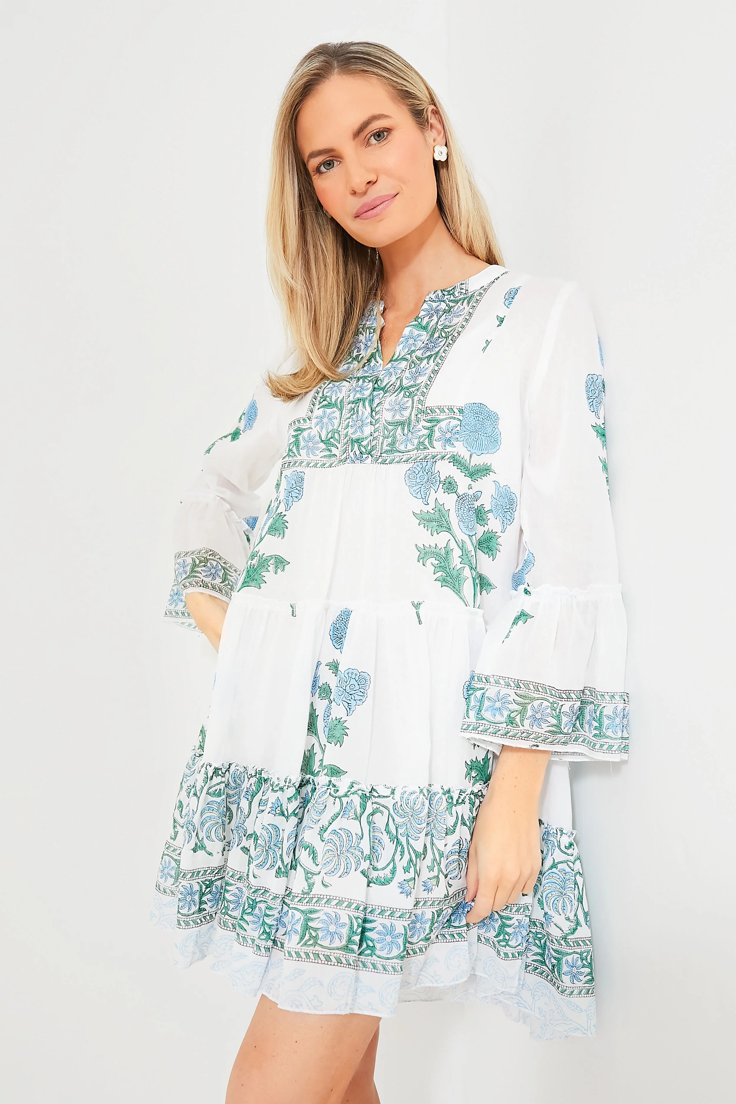 Exclusive White Poppy Flared Sleeve Dress - Image 2