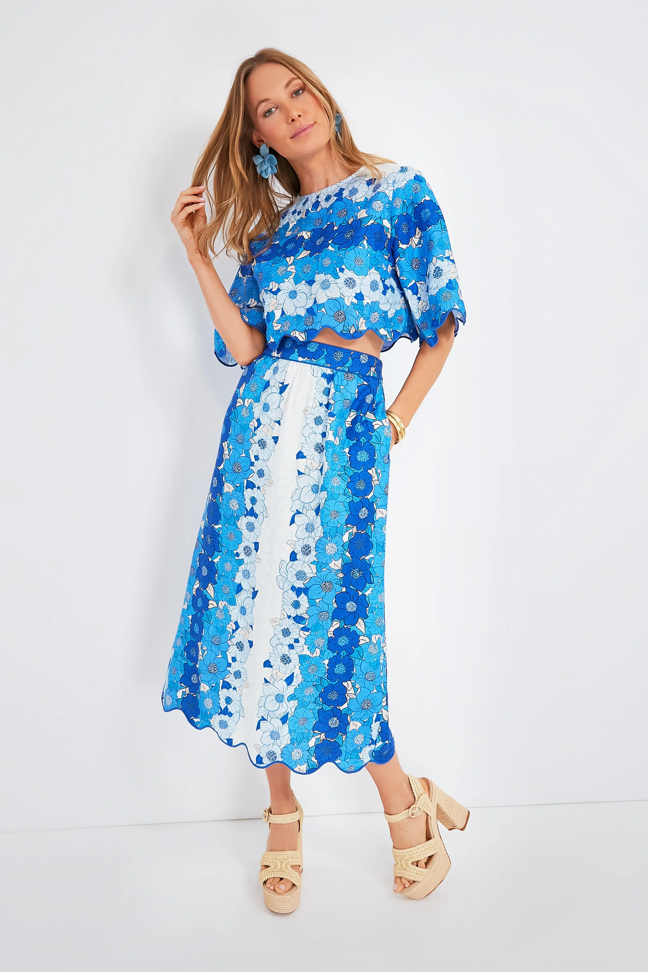 Flower Stripes Off White Midi Skirt - Image 2