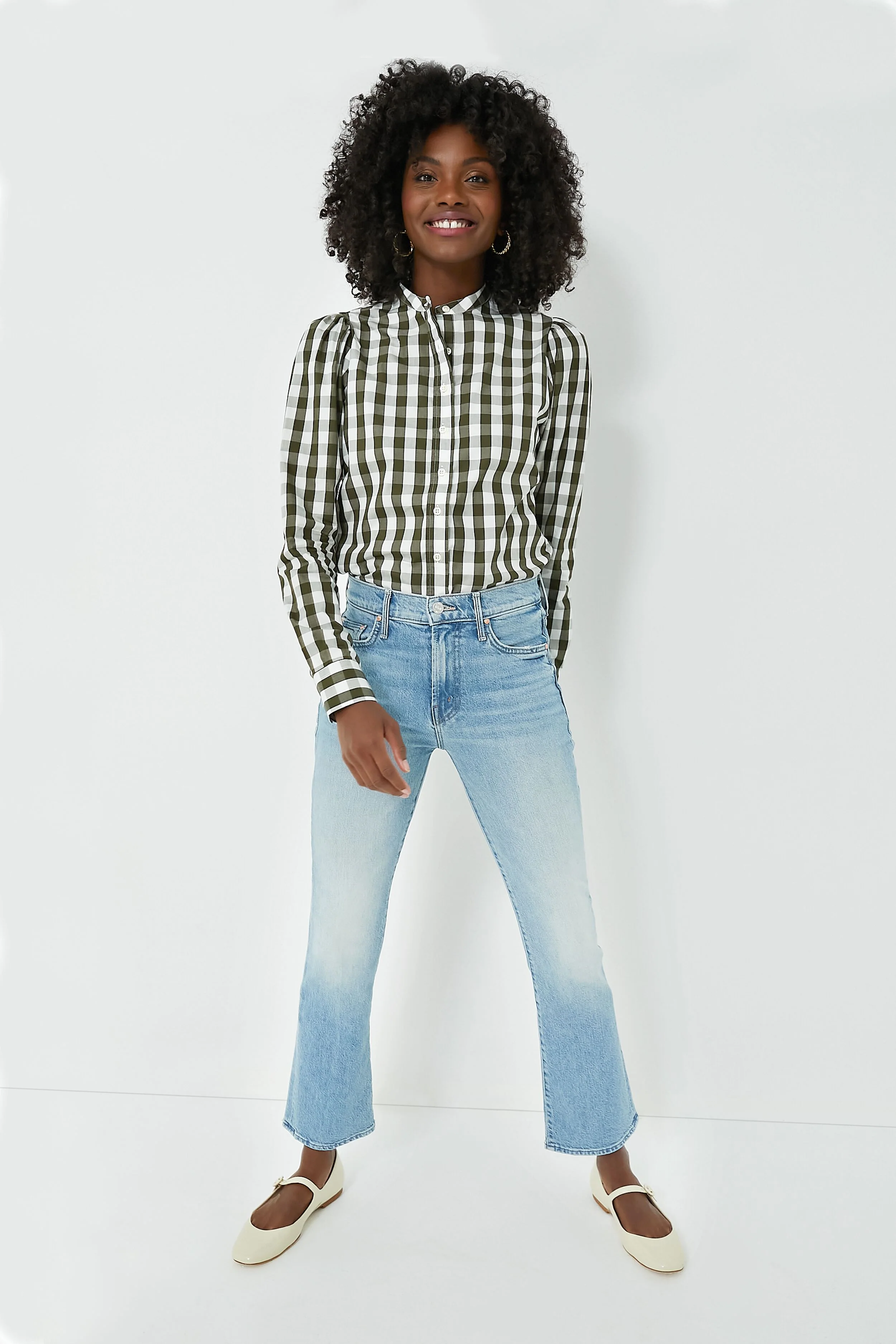 Forest Gingham Puffed Shoulder Shirt - Image 2