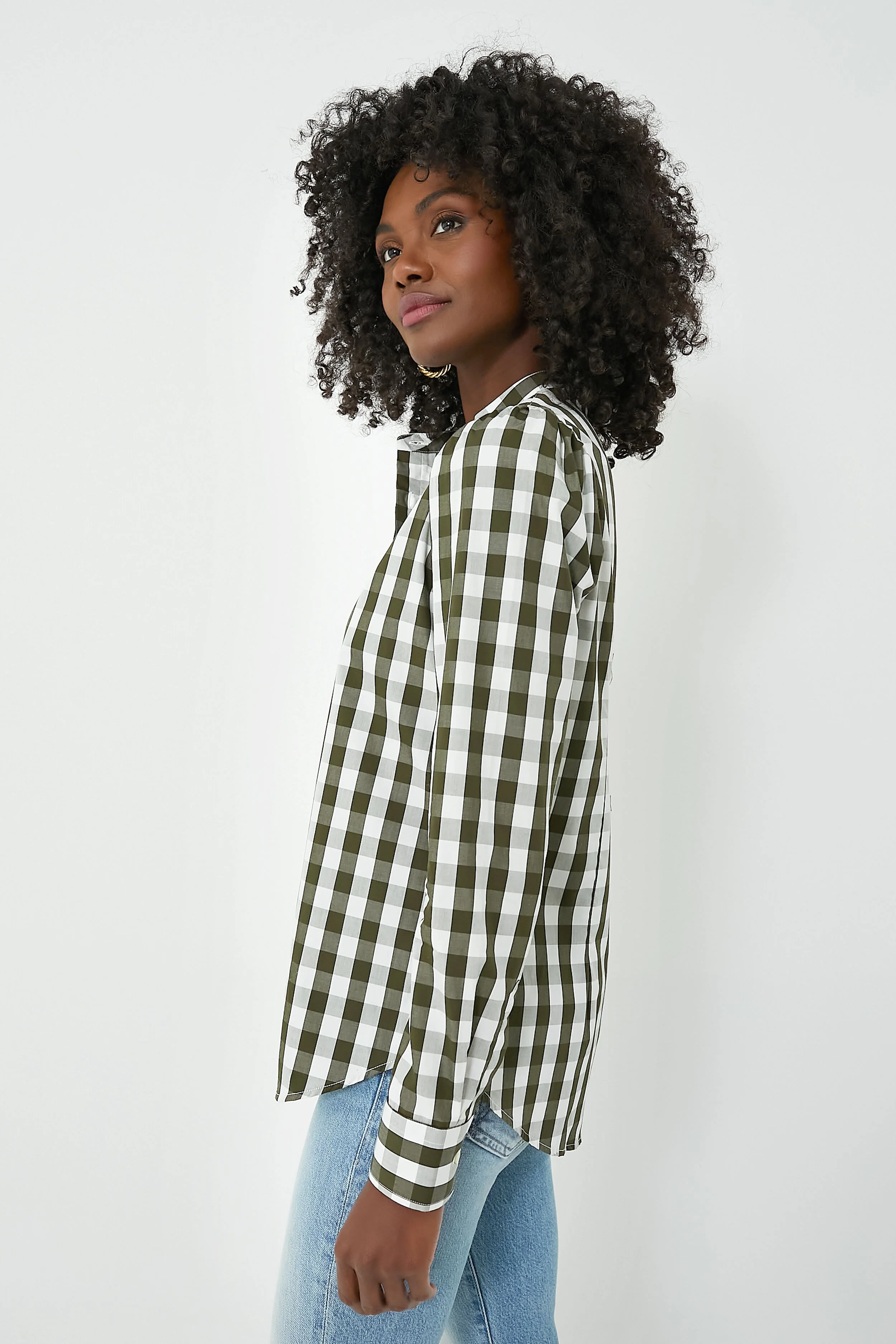 Forest Gingham Puffed Shoulder Shirt - Image 3