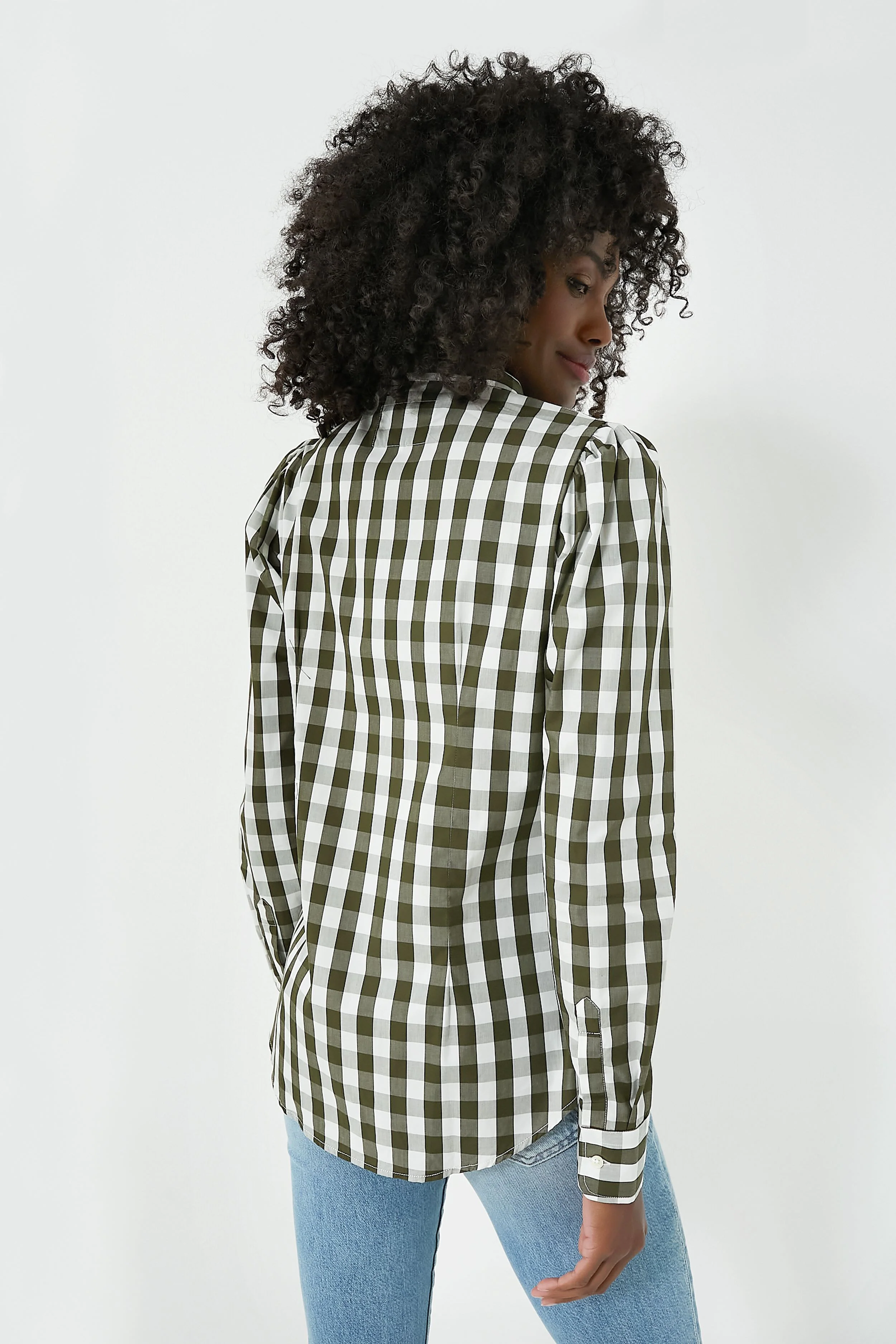 Forest Gingham Puffed Shoulder Shirt - Image 4