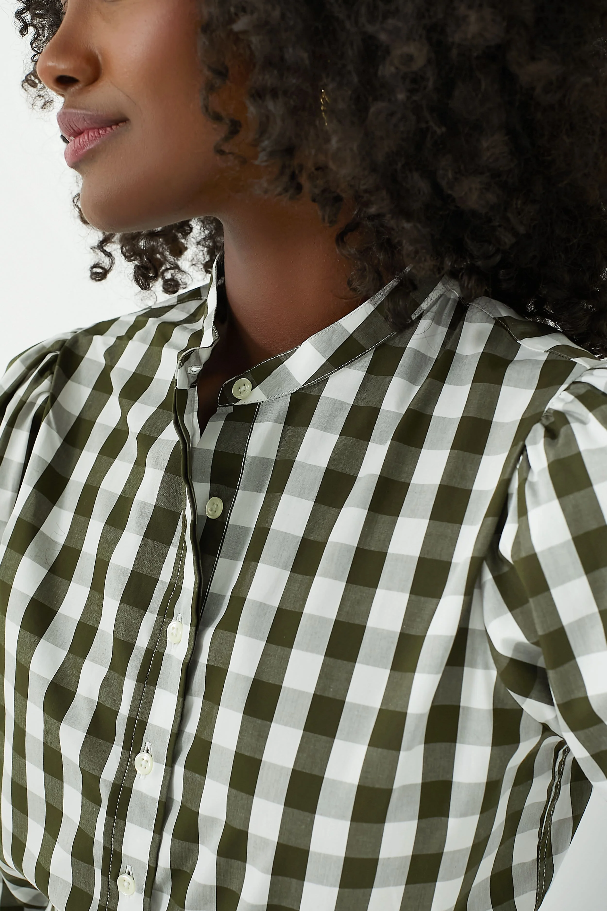 Forest Gingham Puffed Shoulder Shirt - Image 5