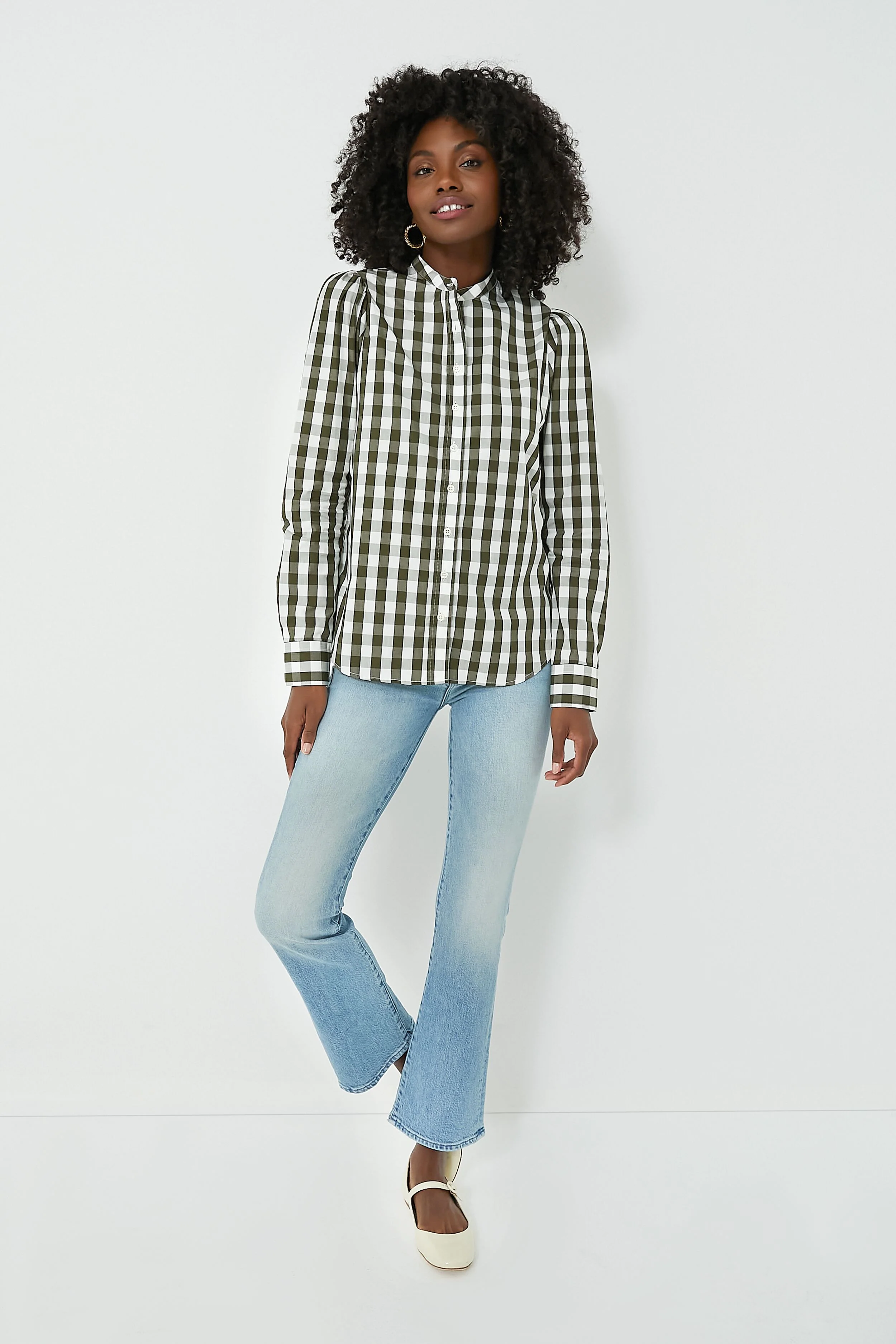 Forest Gingham Puffed Shoulder Shirt - Image 7