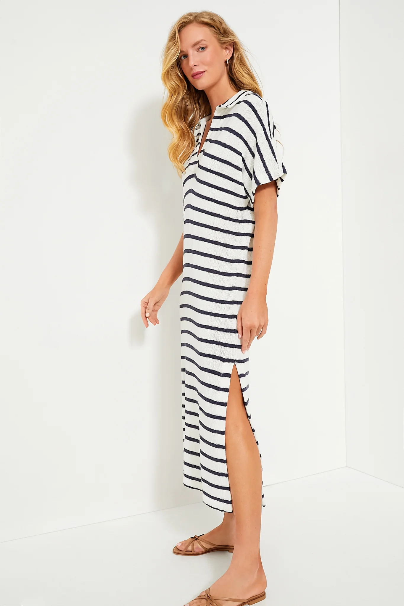 French Stripe Knit Maren Polo Dress - Image 3