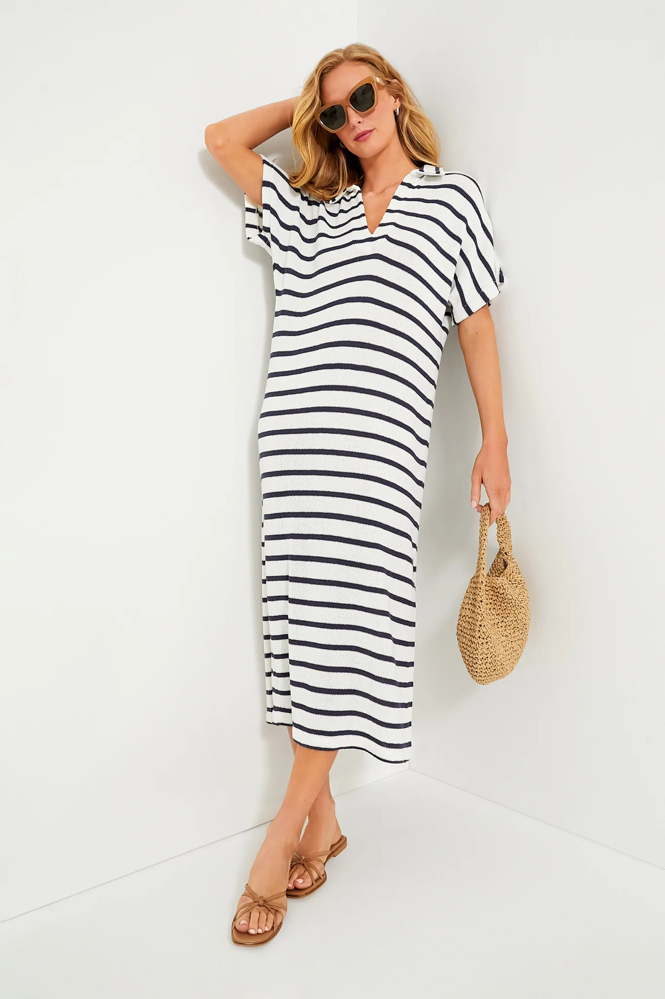 French Stripe Knit Maren Polo Dress - Image 7