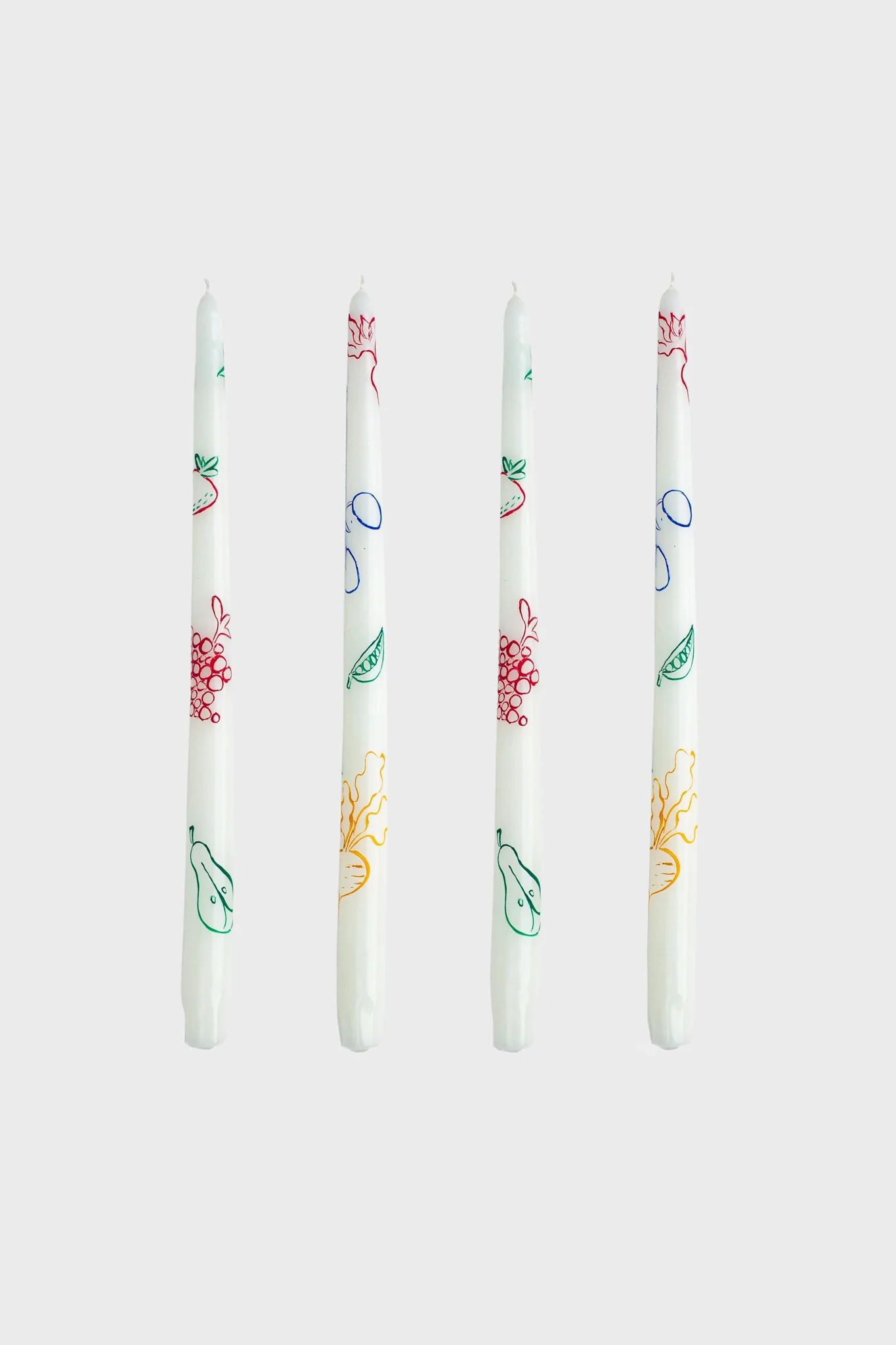 Fruits & Veggies Hand-Painted Taper Candles (Set of 4)