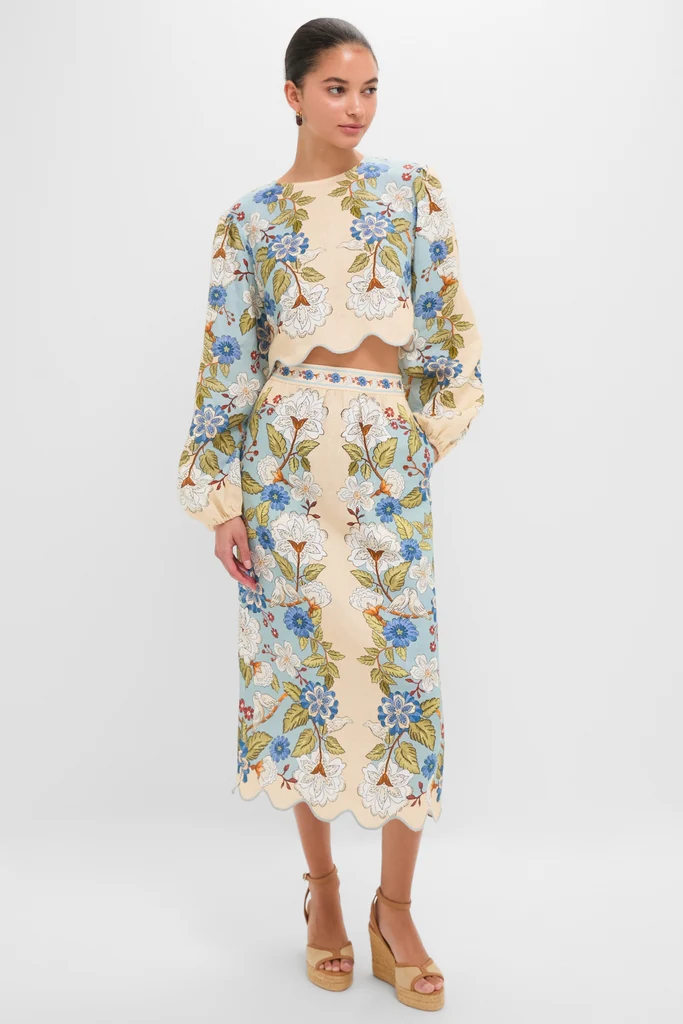 Garden Scarf Blue Long Sleeve Blouse - Image 6