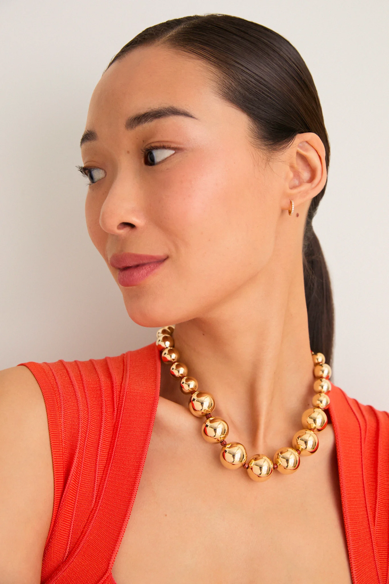 Gold and Red Jasper Large Beaded Metal Ball Necklace - Image 2