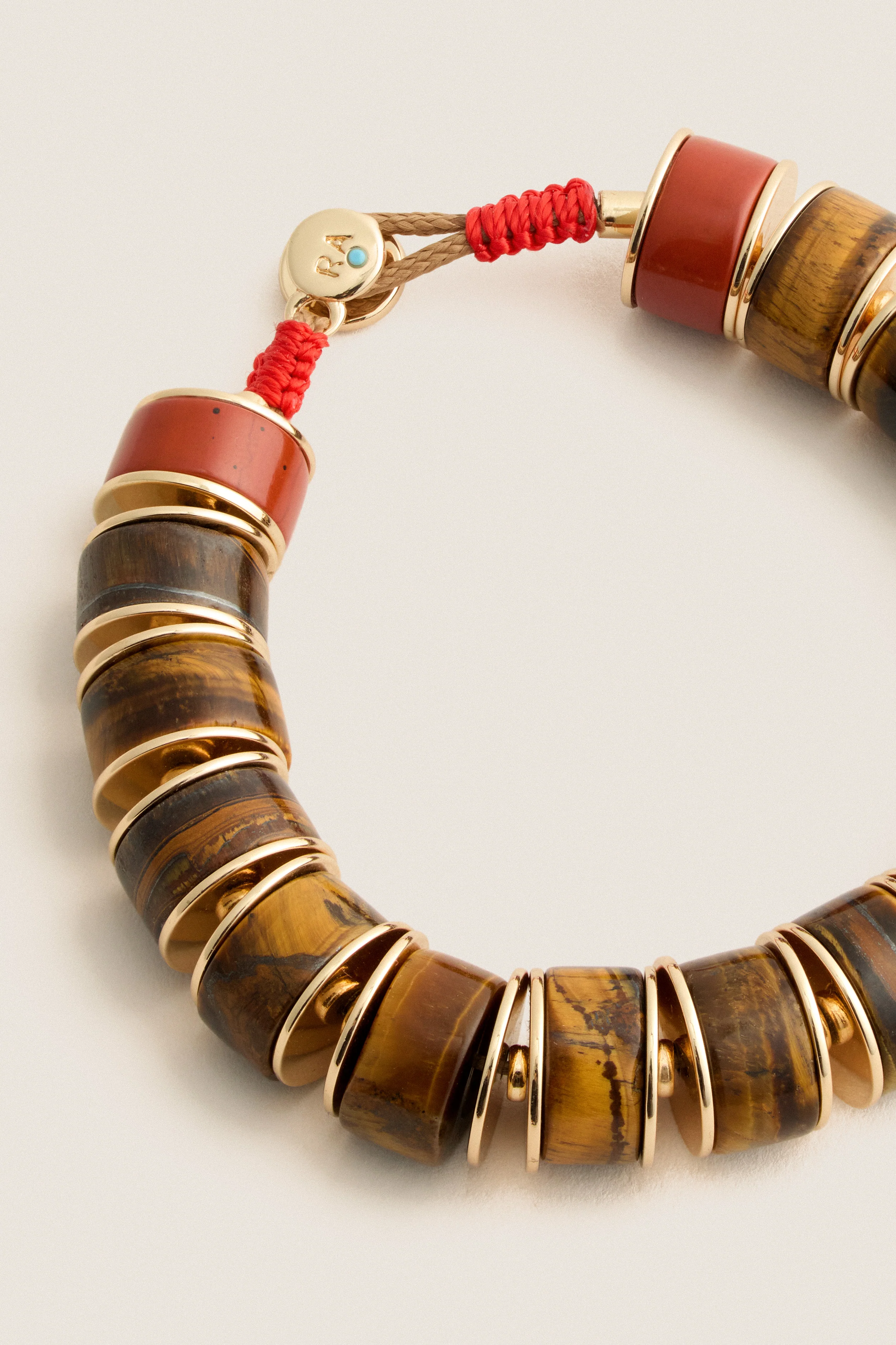 Gold and Tigers Eye Stone Slice Bracelet - Image 4