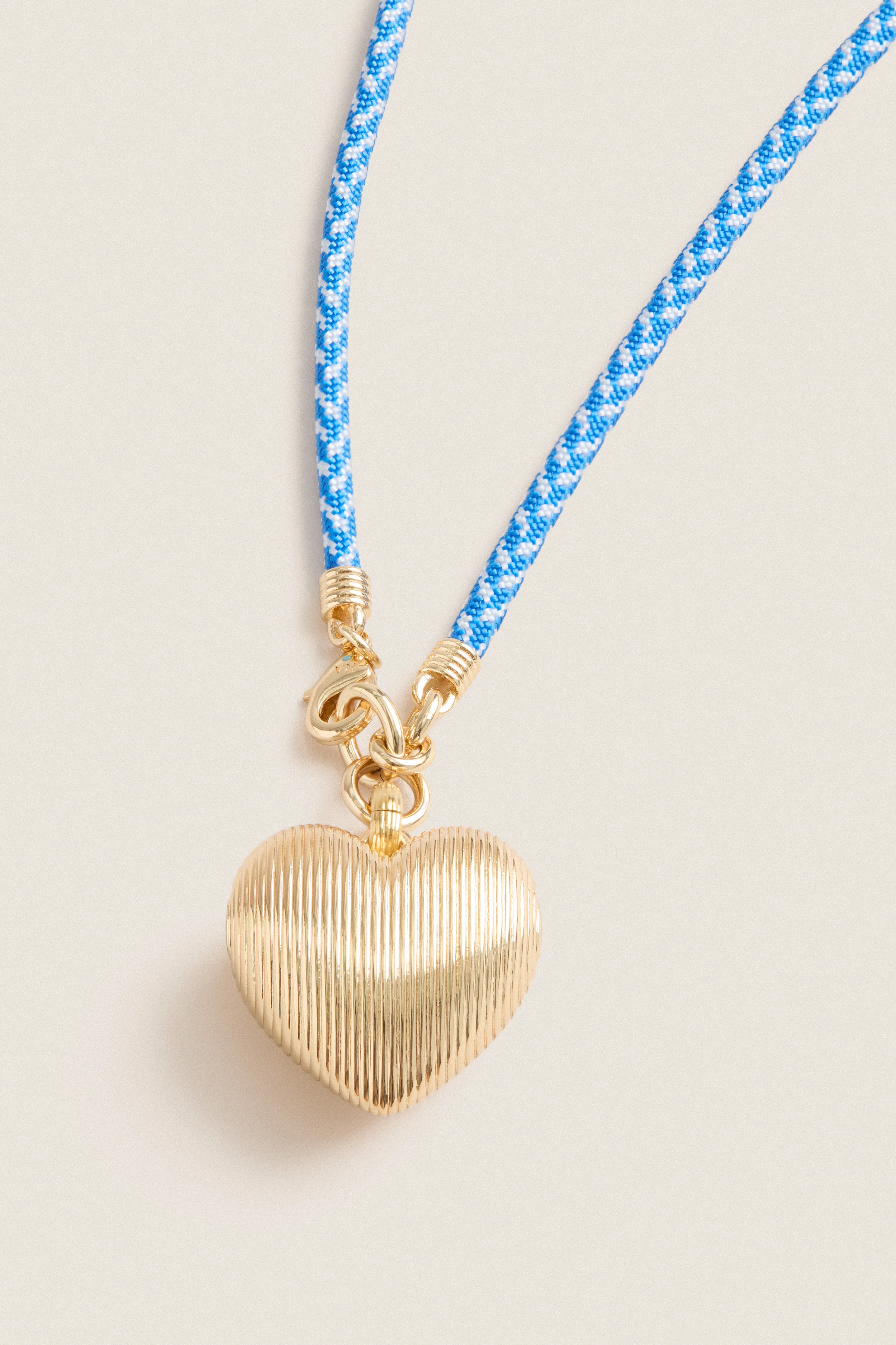Gold, Blue and White Long Happy Cord Necklace with Heart - Image 5