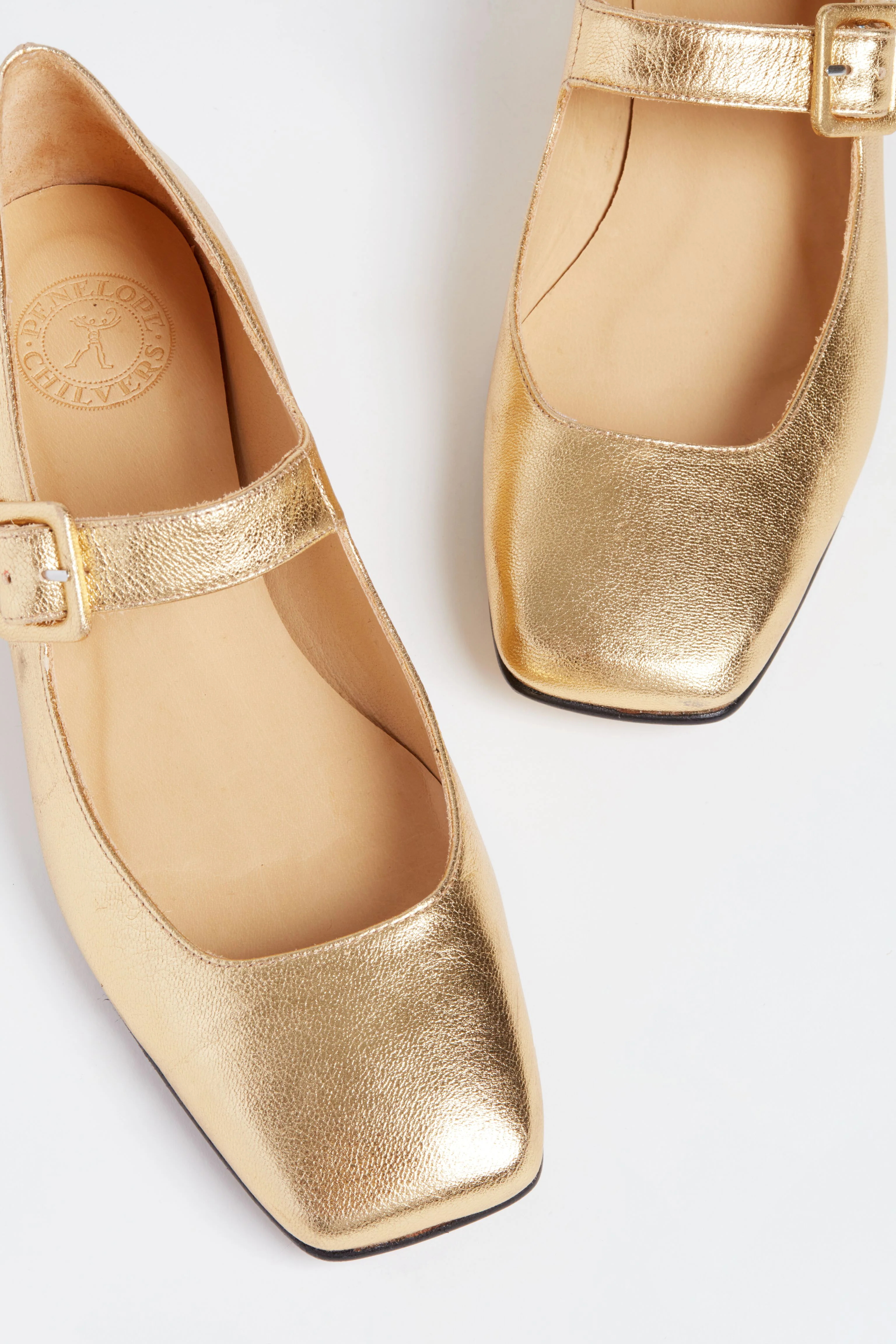 Gold Leather Low Mary Janes - Image 5