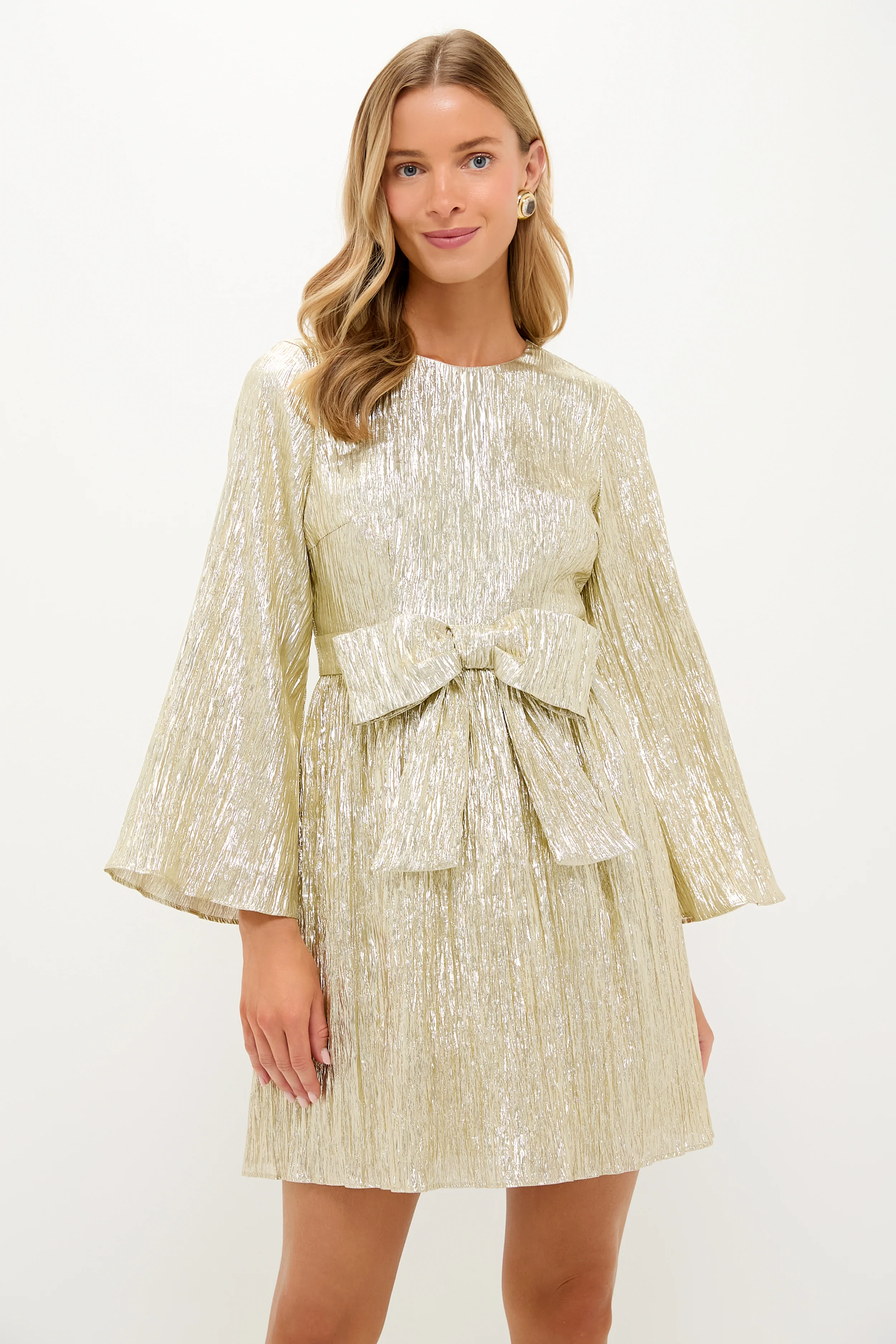Gold Plisse Carol Bow Mini Dress