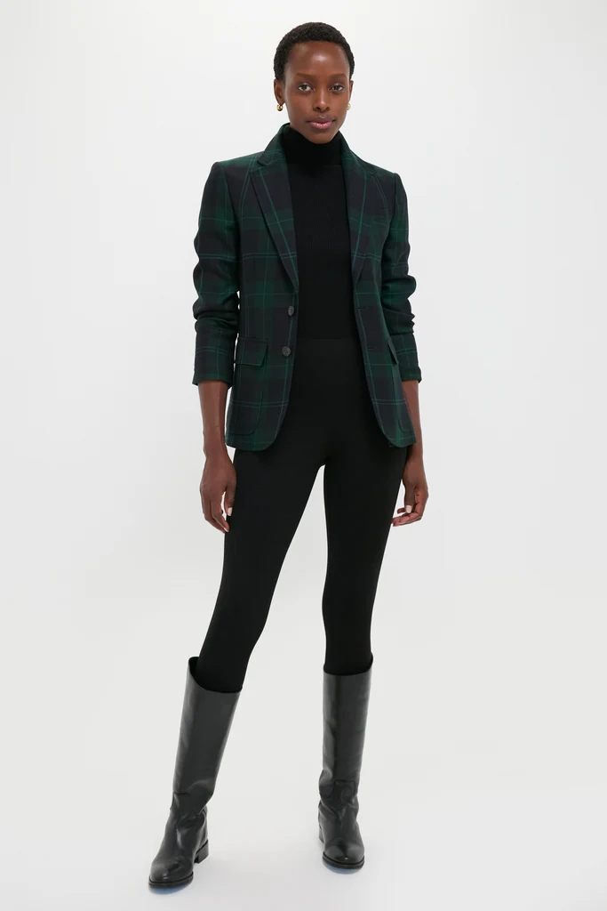 Green Navy Multi Tartan Brushed Wool Blazer - Image 6