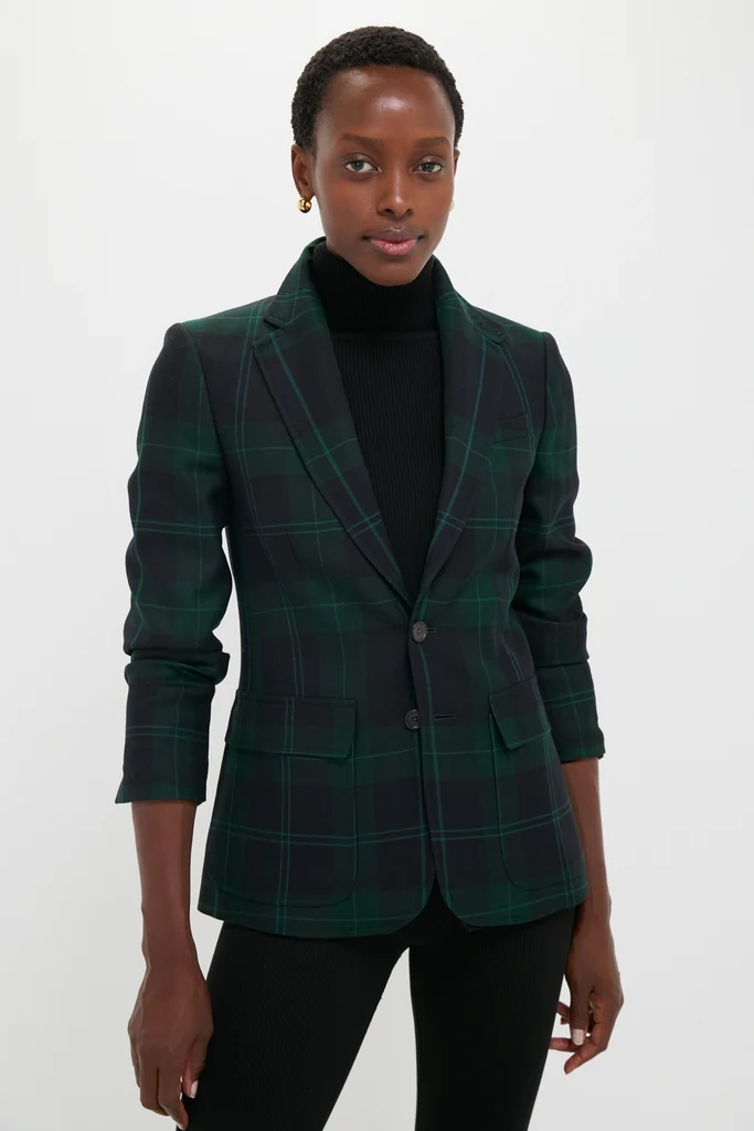 Green Navy Multi Tartan Brushed Wool Blazer - Image 7