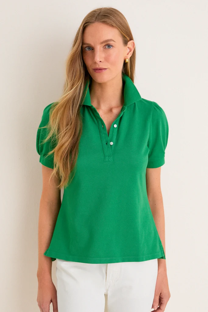 Green Pique Puff Sleeve Peggy Polo - Image 7
