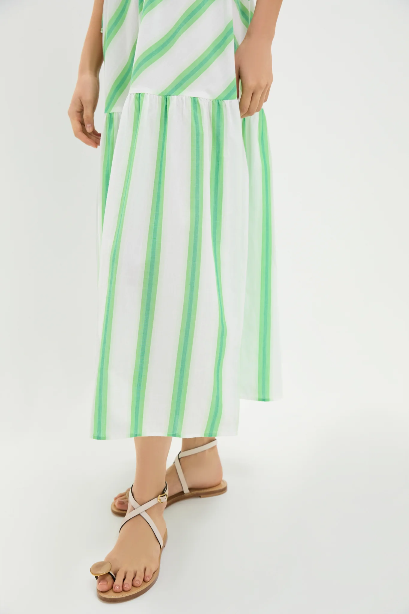 Green Stripe Bran Midi Dress with Tie - Image 6