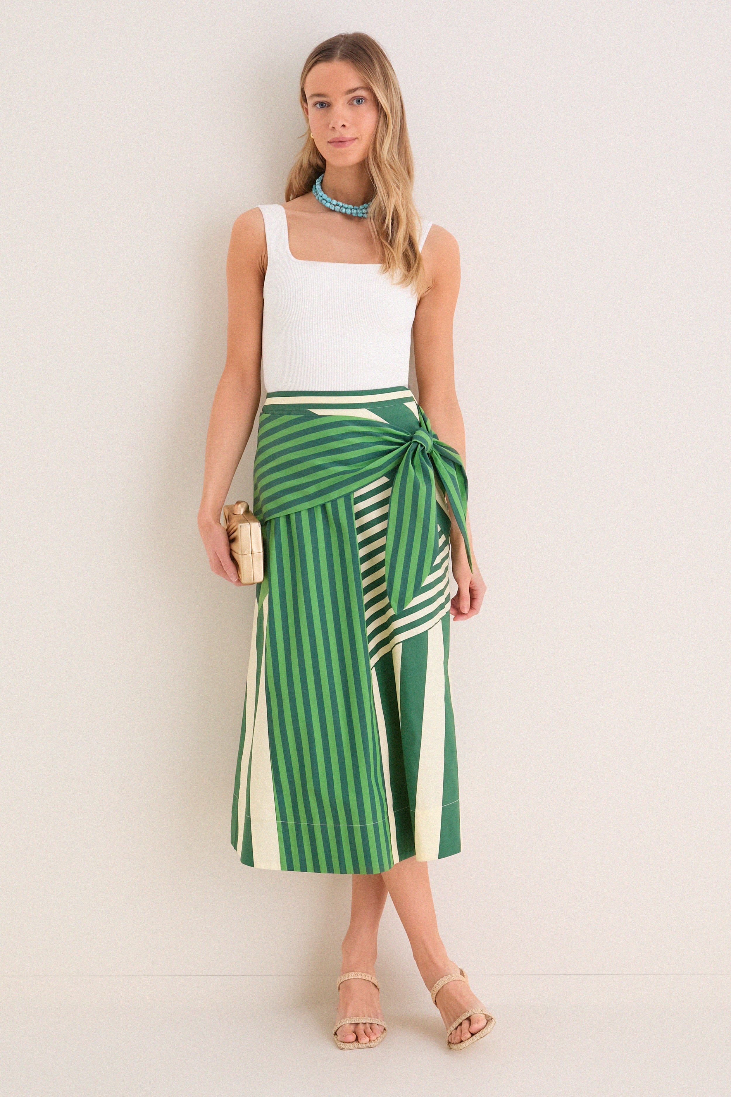 Green Stripe Combo Vita Wrap Skirt - Image 2