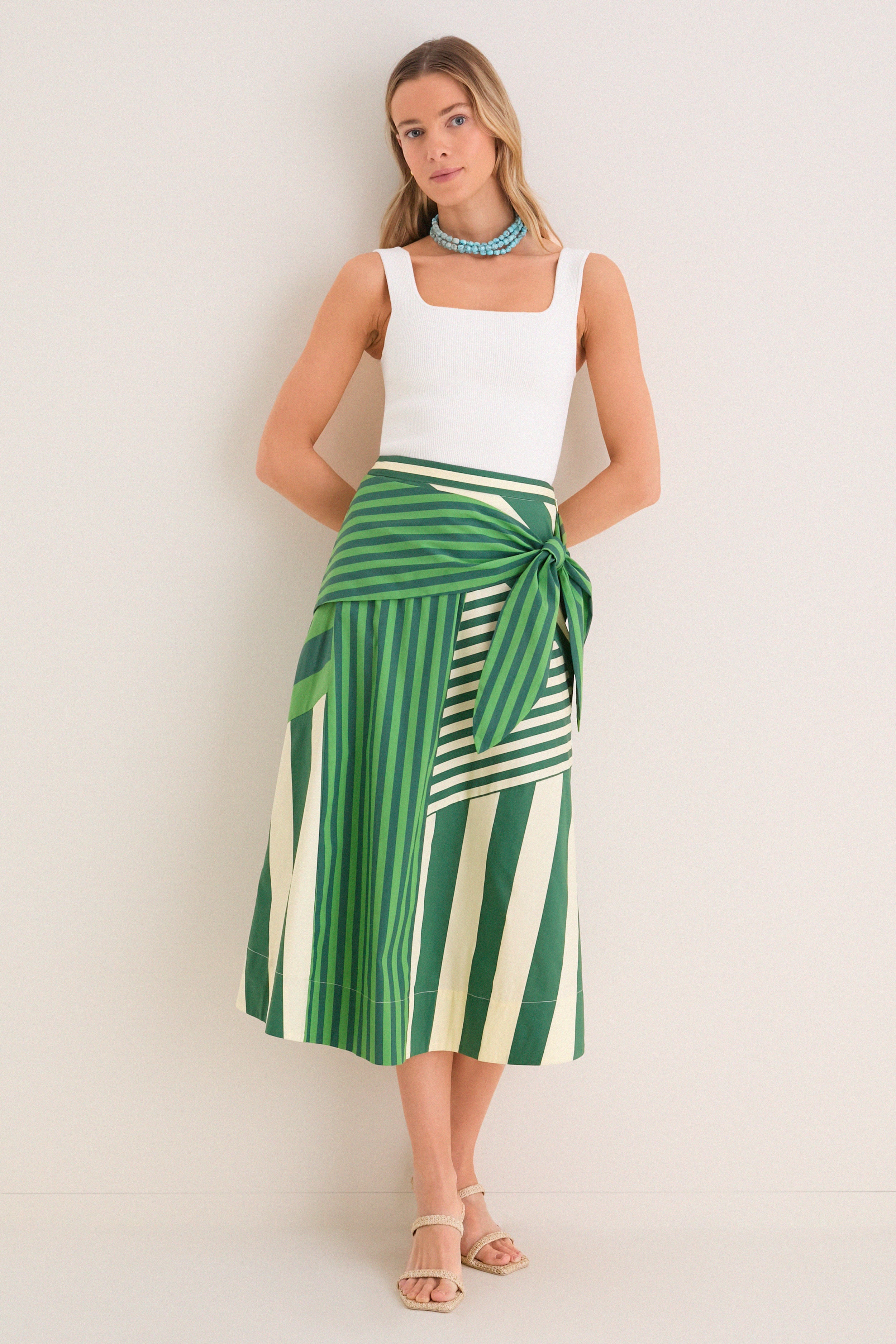 Green Stripe Combo Vita Wrap Skirt - Image 6