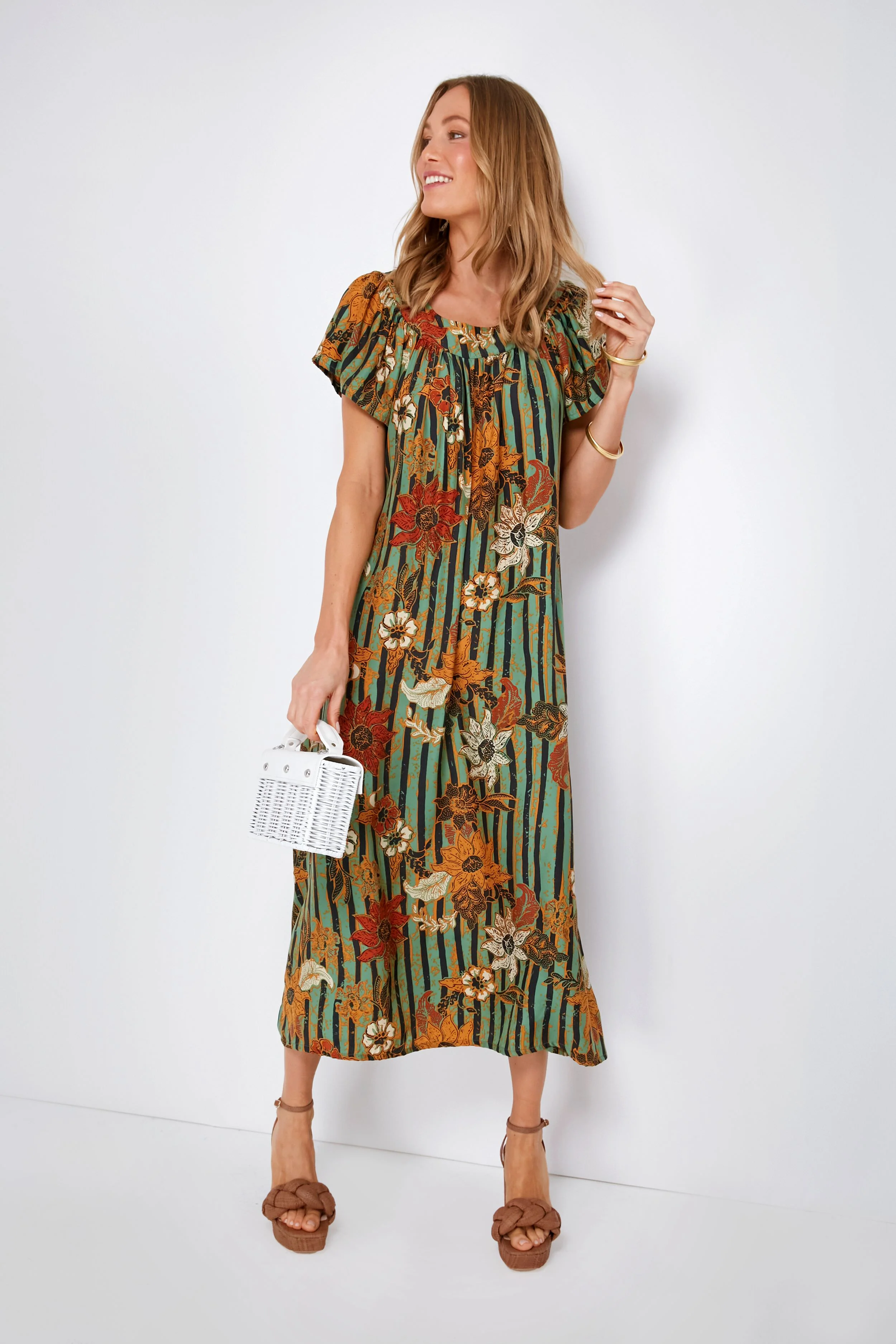 Green Sunflower Stripe Print Moss Sienna Midi Dress - Image 2