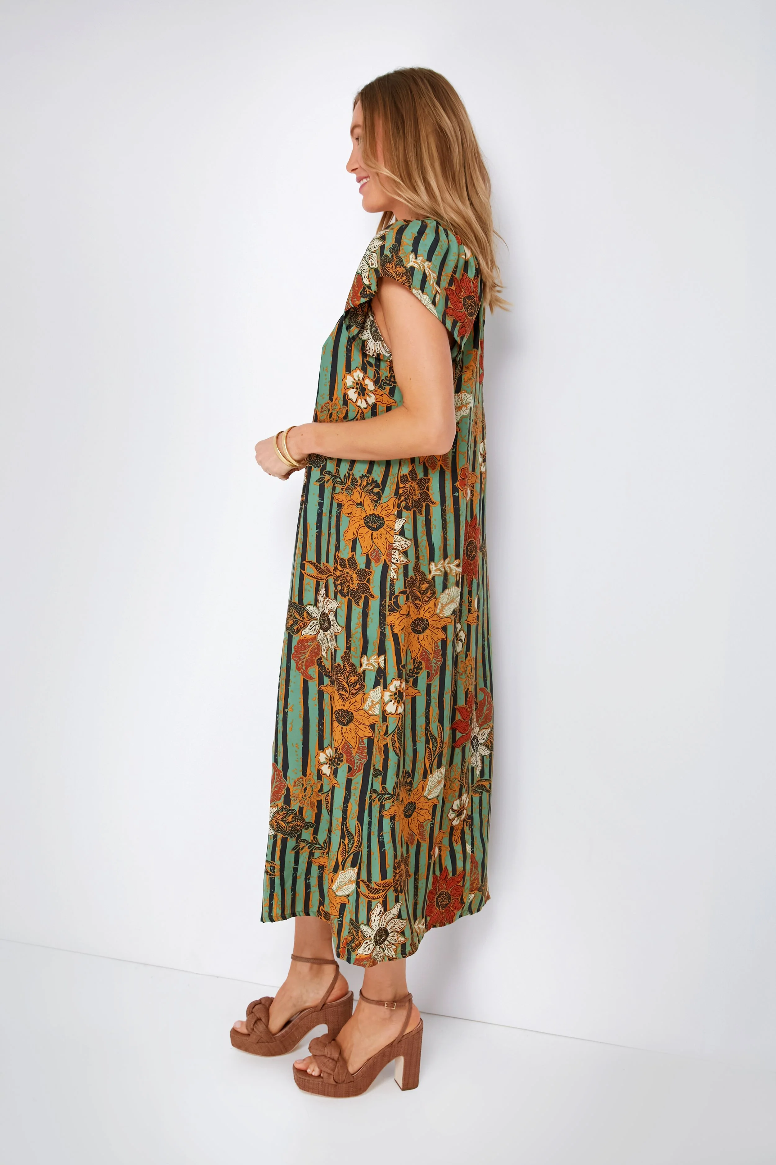 Green Sunflower Stripe Print Moss Sienna Midi Dress - Image 3