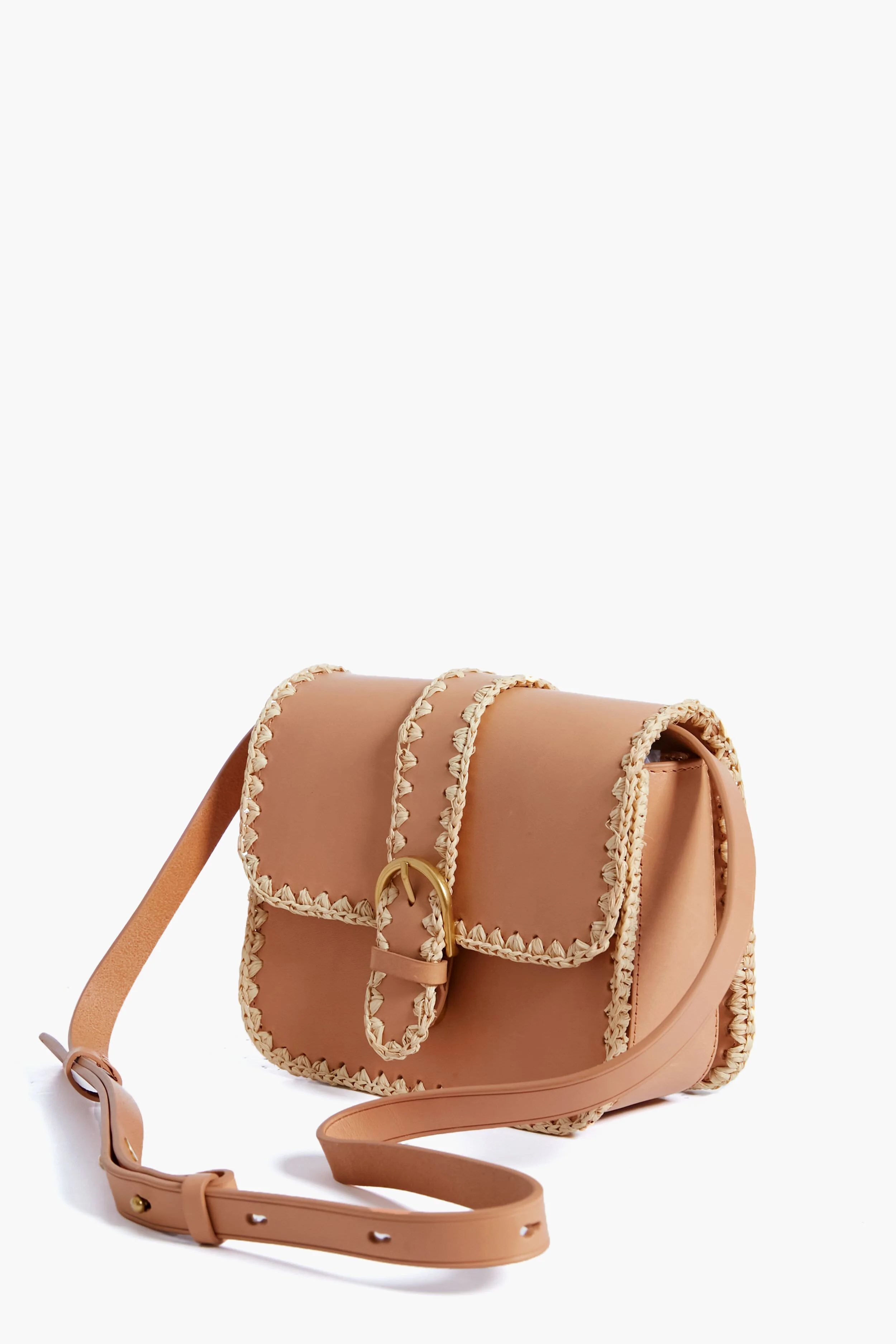 Honey Vachetta Lisel Raffia Trimmed Crossbody - Image 3