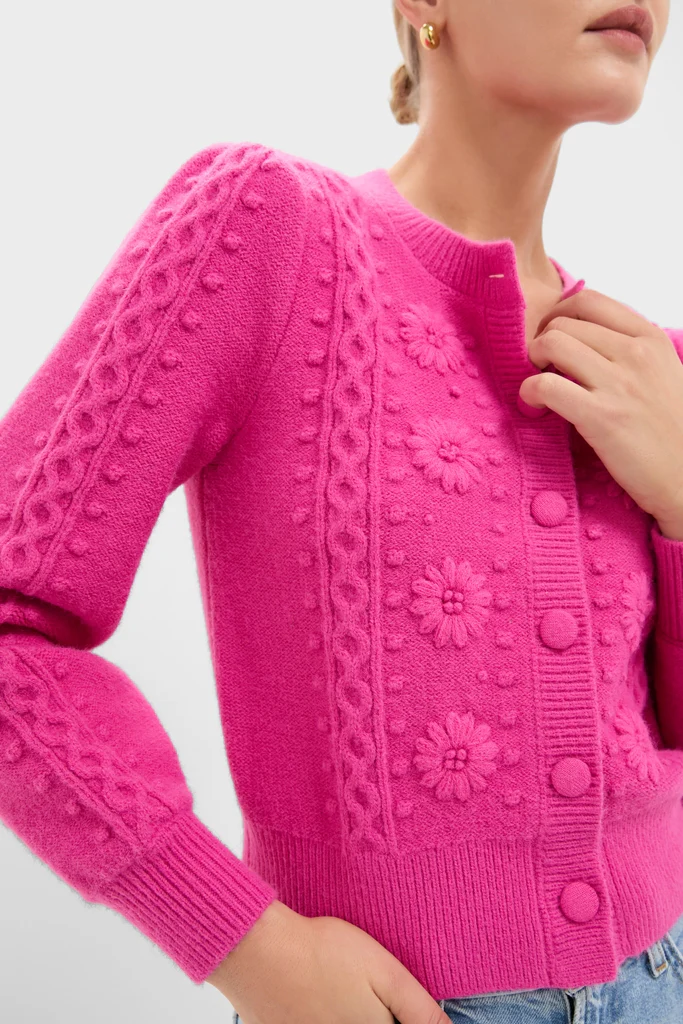 Hot Pink Embroidered Floral Frankie Cardigan - Image 5