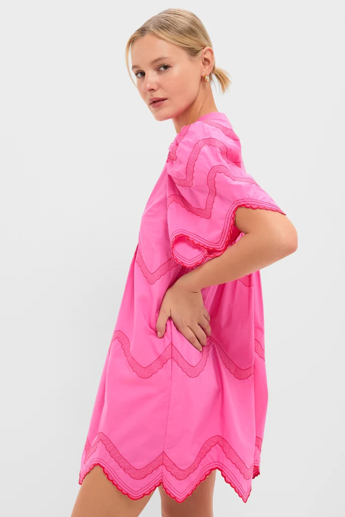 Hot Pink with Red Embroidery Weston Mini Dress - Image 3