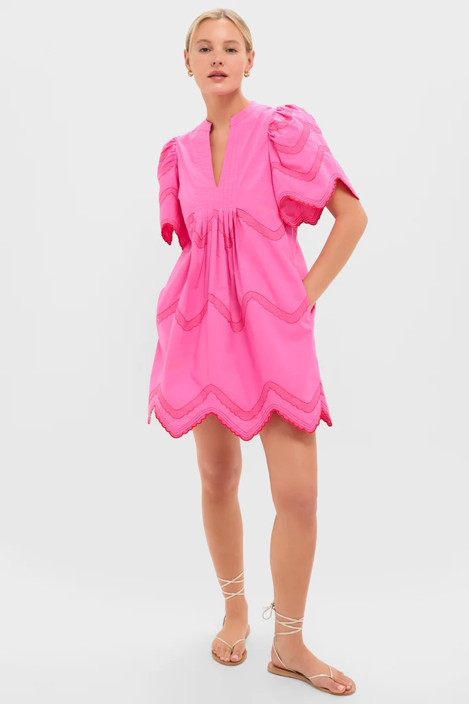 Hot Pink with Red Embroidery Weston Mini Dress - Image 6