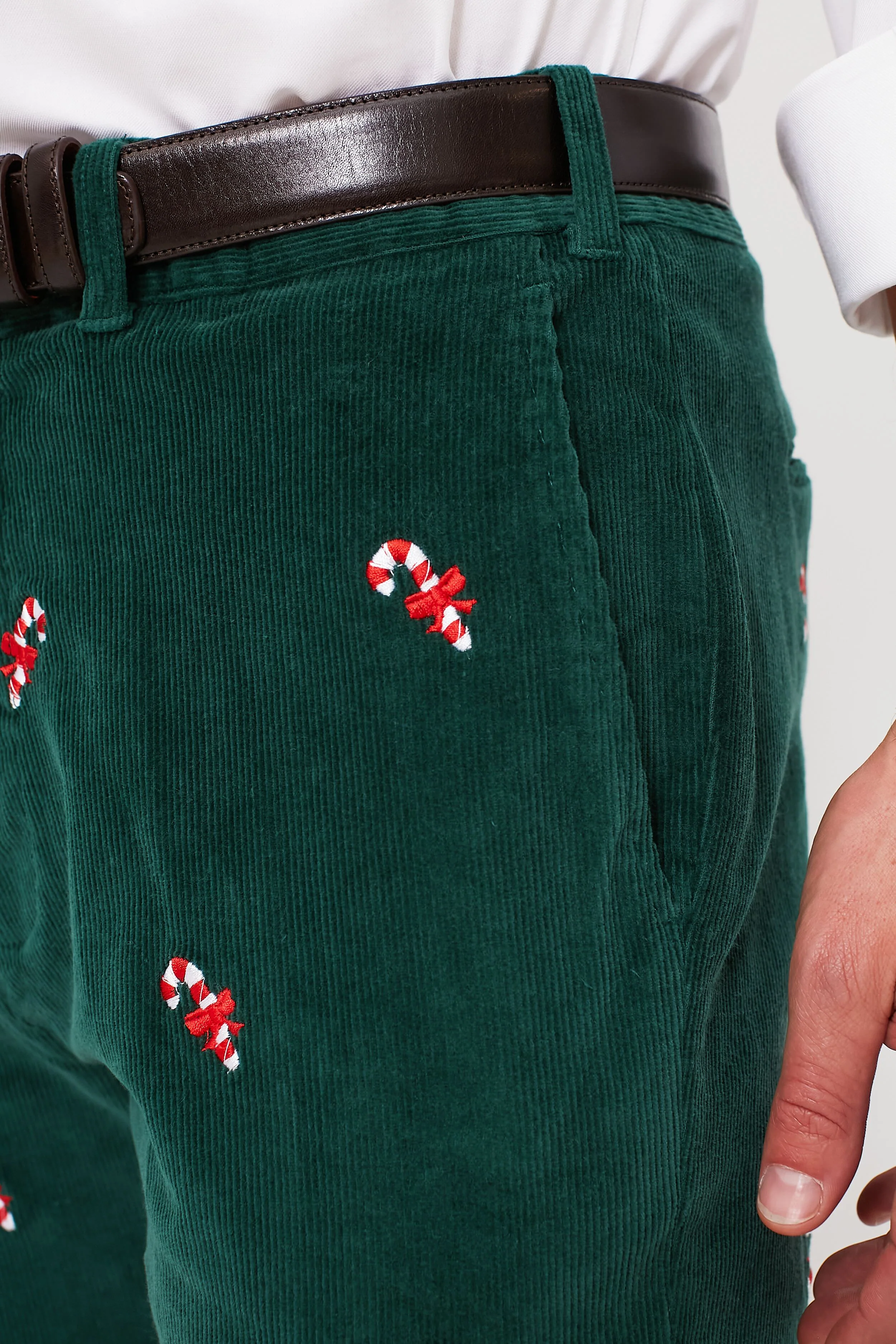 Hunter Green Candy Cane Embroidered Corduroy Pants (34" Inseam) - Image 3