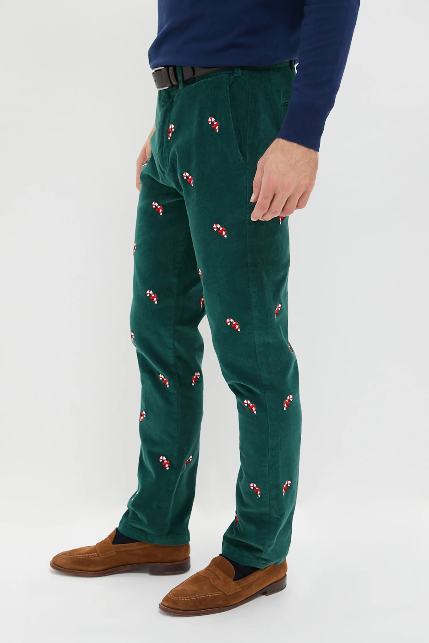 Hunter Green Candy Cane Embroidered Corduroy Pants (32" Inseam) - Image 4